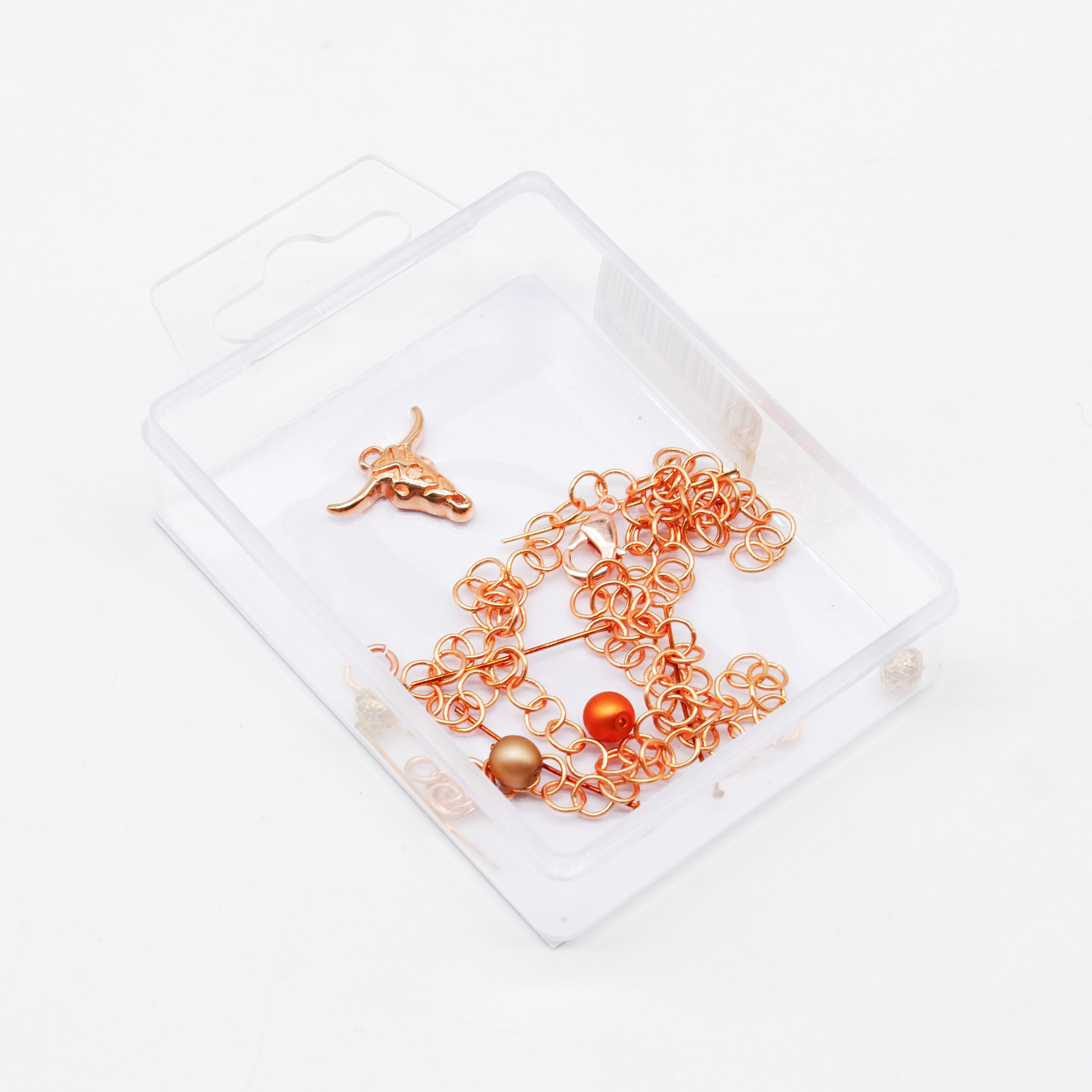 DIY kleine Schmuckbox, Kette Stierkopf rosévergoldete Kette mit Anhängern DIY kleine Schmuckbox, Kette Stierkopf rosévergoldete Kette mit Anhängern