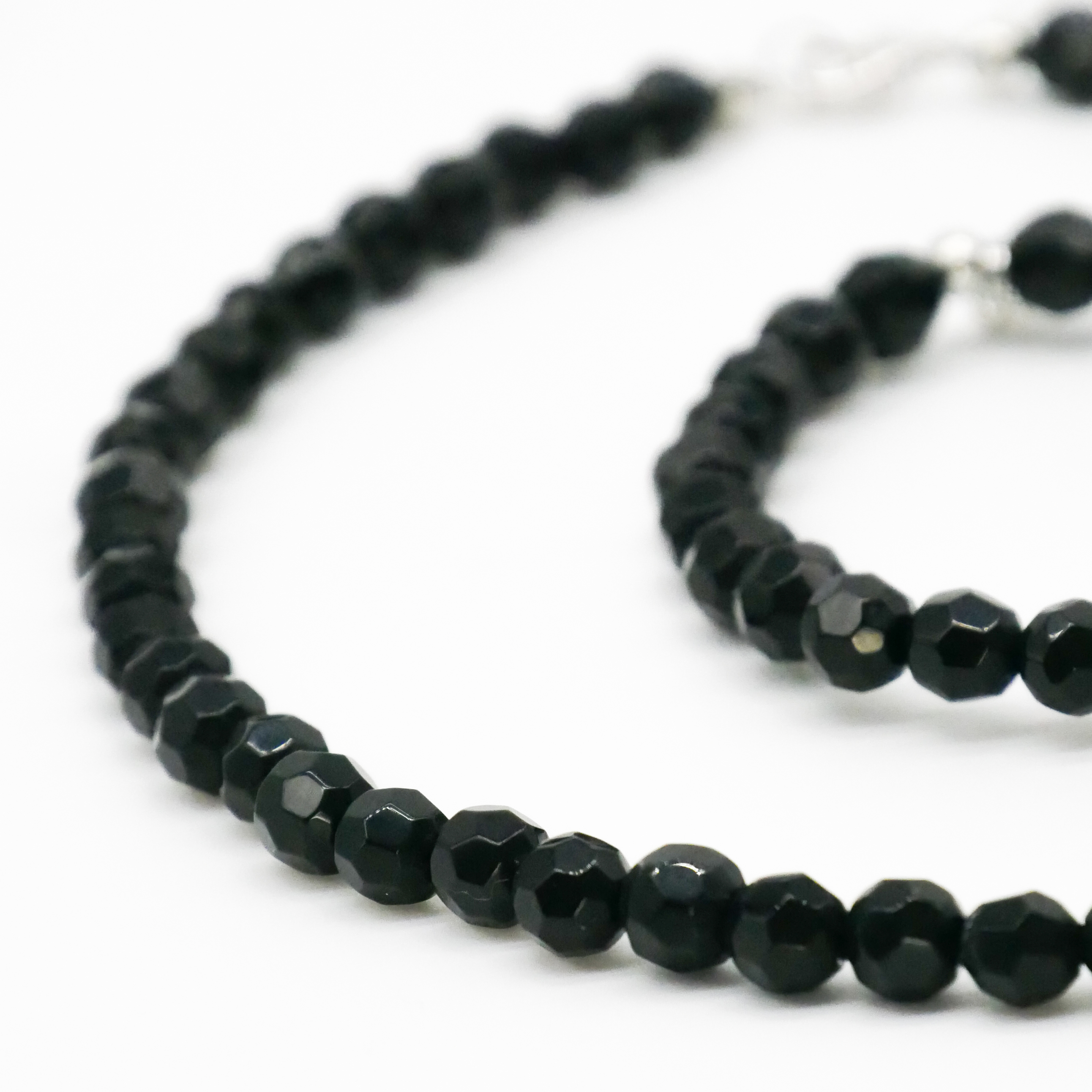  "Jet Schmuck" Kette ca. 45 cm schwarze facettierte Glasperlen Ø 8 mm 
