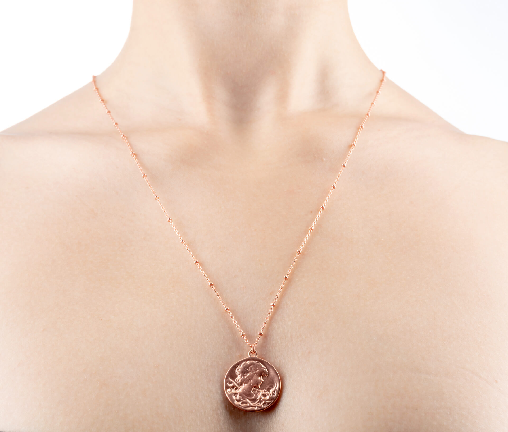 "Fine Filigré" feine mittellange Metallkette, Münze, rosévergoldet