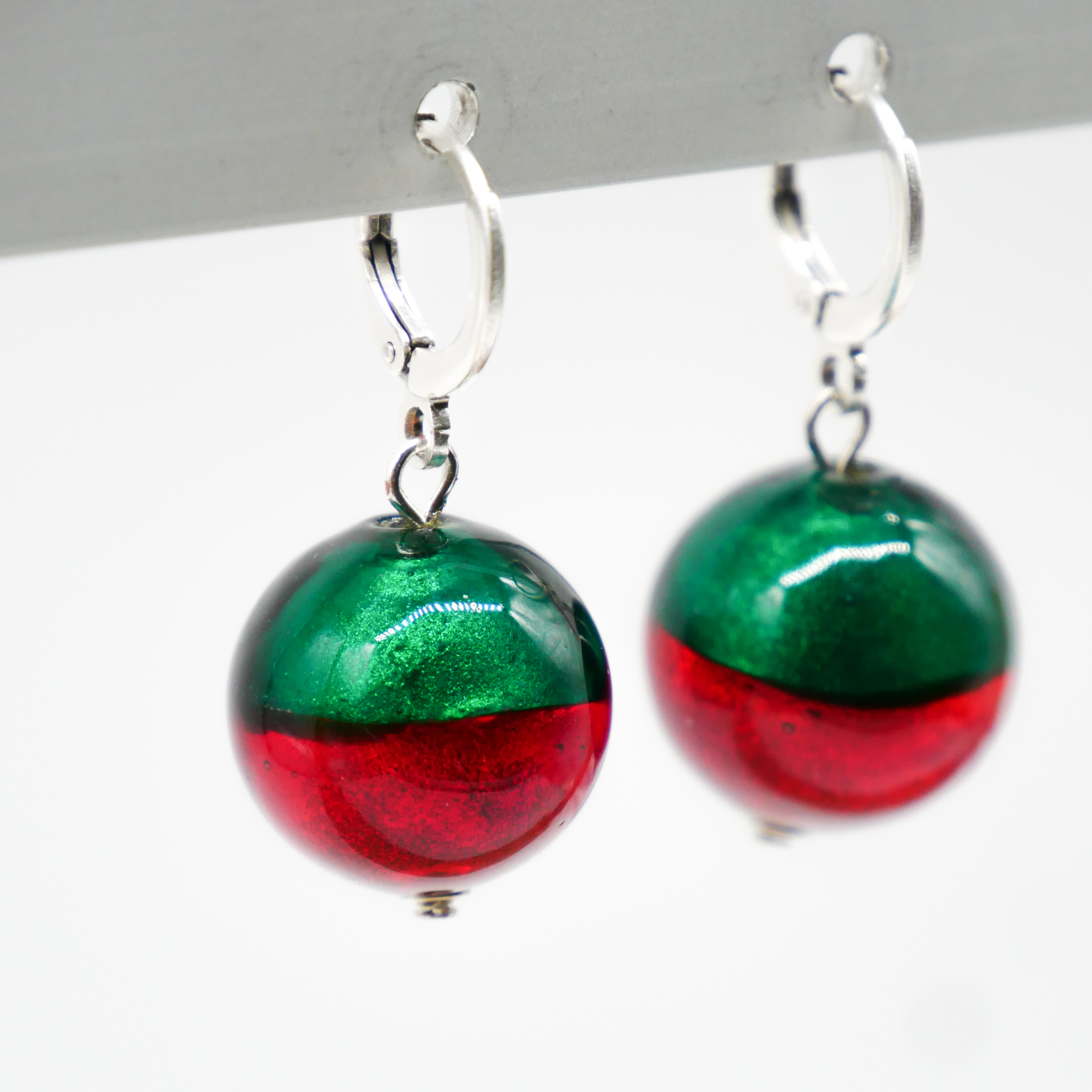  "Fine Bead Art", "Ohrringe Christmas", Lampenperlen, Glasperlen rot-grün