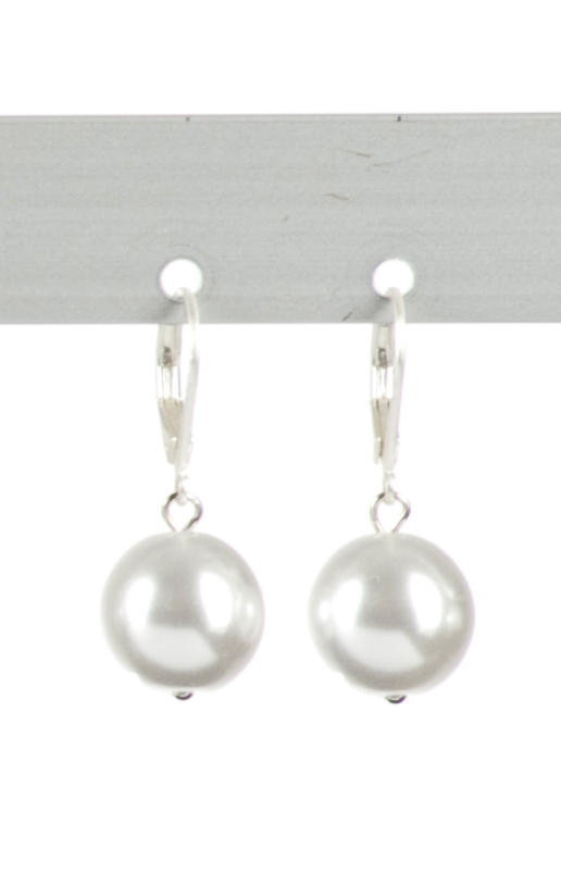 Pearl-Ohrhänger, 12mm, weiß
