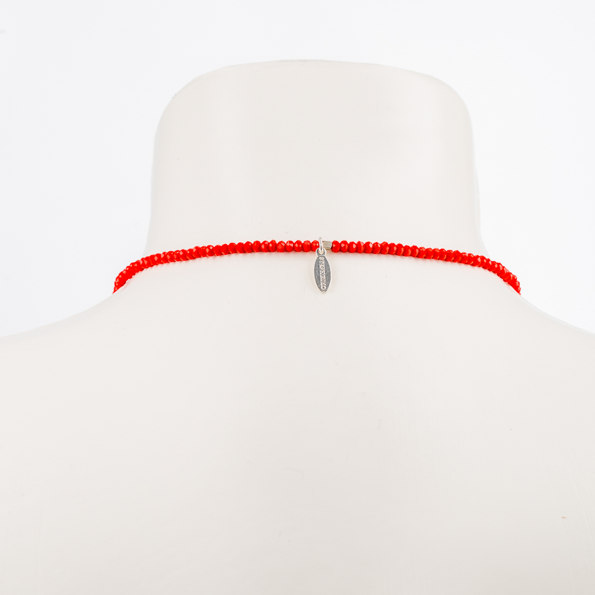 "Boho" lange Kristallglas Kette, verzierter Anhänger, rot