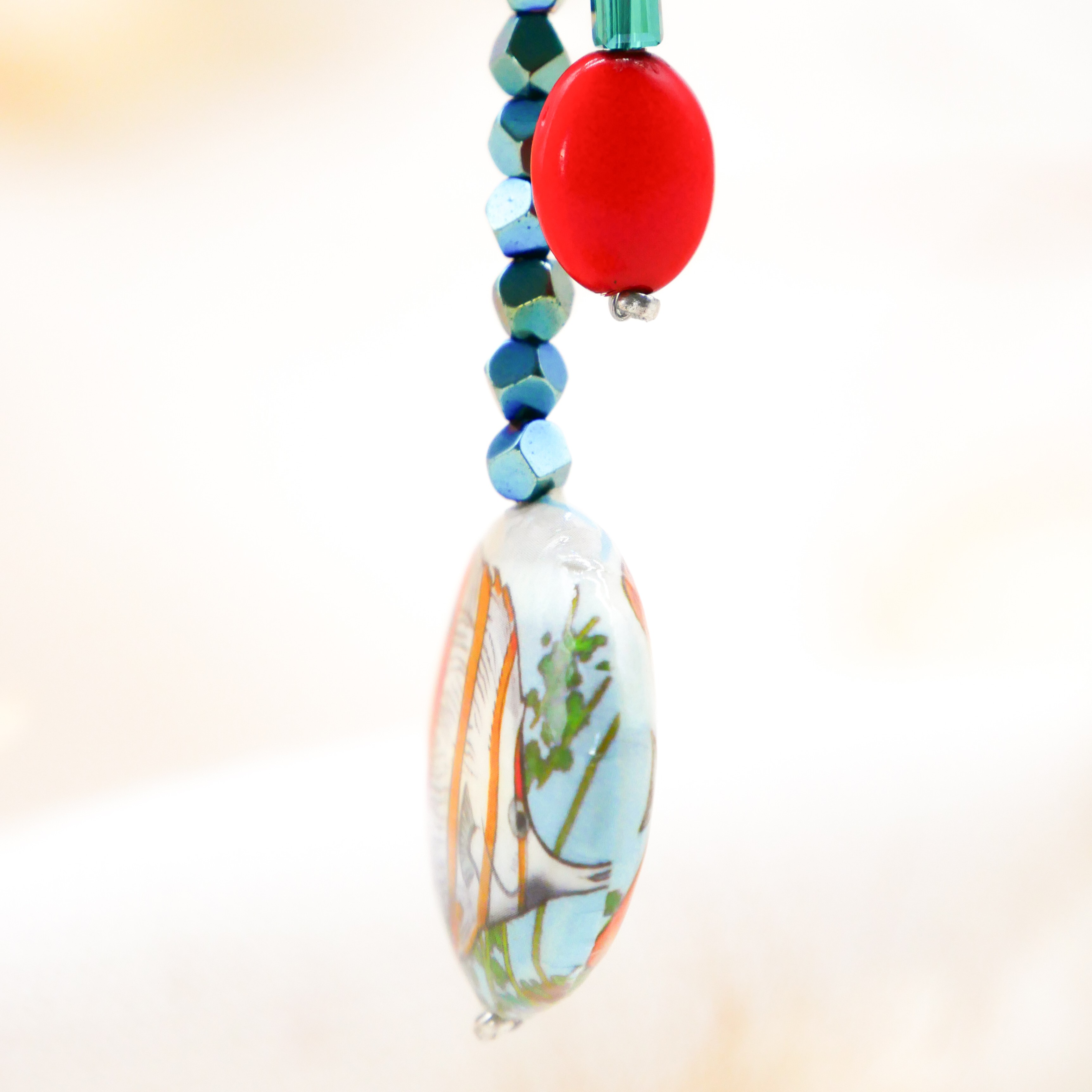 "Lucky Pendant" Anhänger, 3 Stränge Glasperlen mit Abschlussperle, grün - blau "Lucky Pendant" Anhänger, 3 Stränge Glasperlen mit Abschlussperle, grün - blau