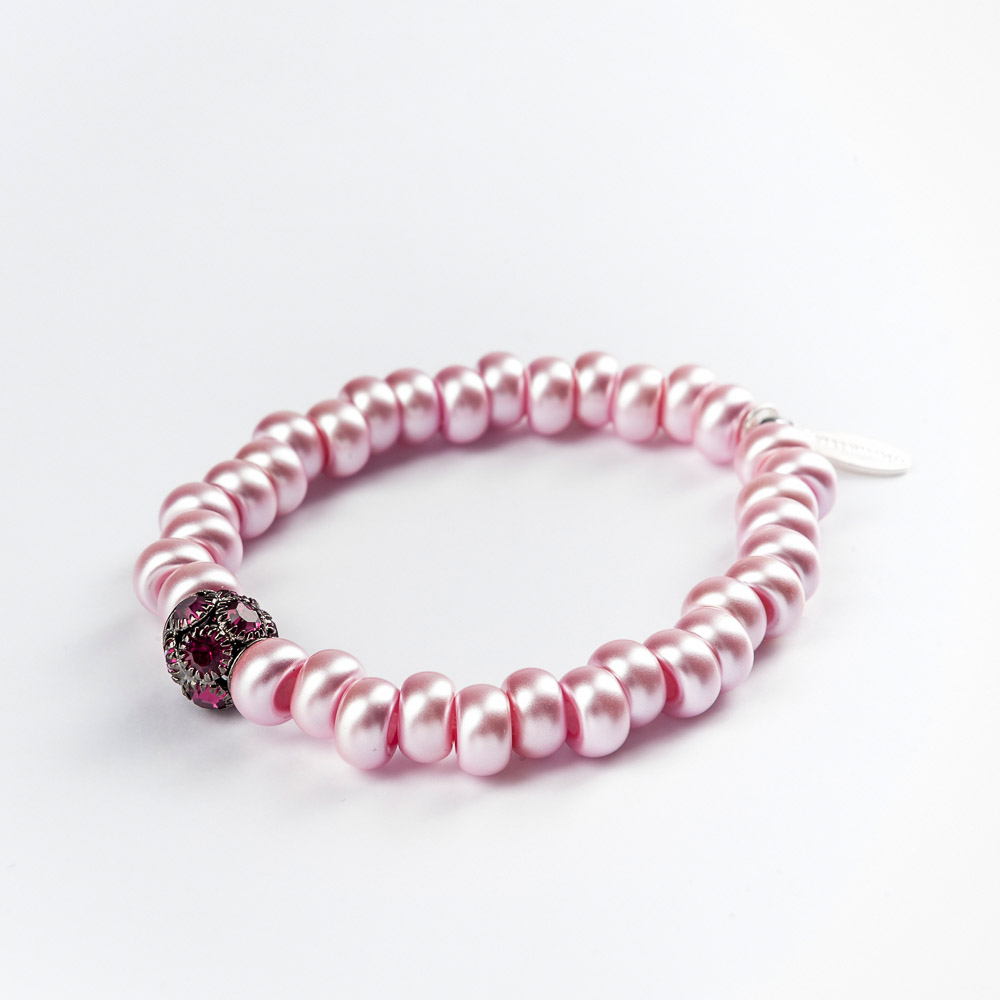 Armband mit Glasperlen 8mm und Strasskugel 10mm, fuchsia