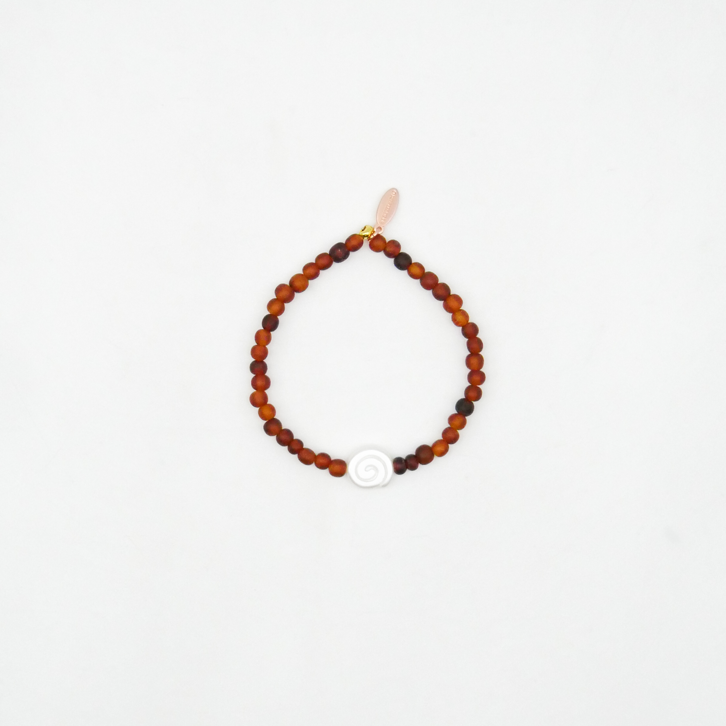  "Shell" Armband auf Gummi dunkelbraune Carabo Hornperlen  ca. 5 mm, weiße Glasschnecke 