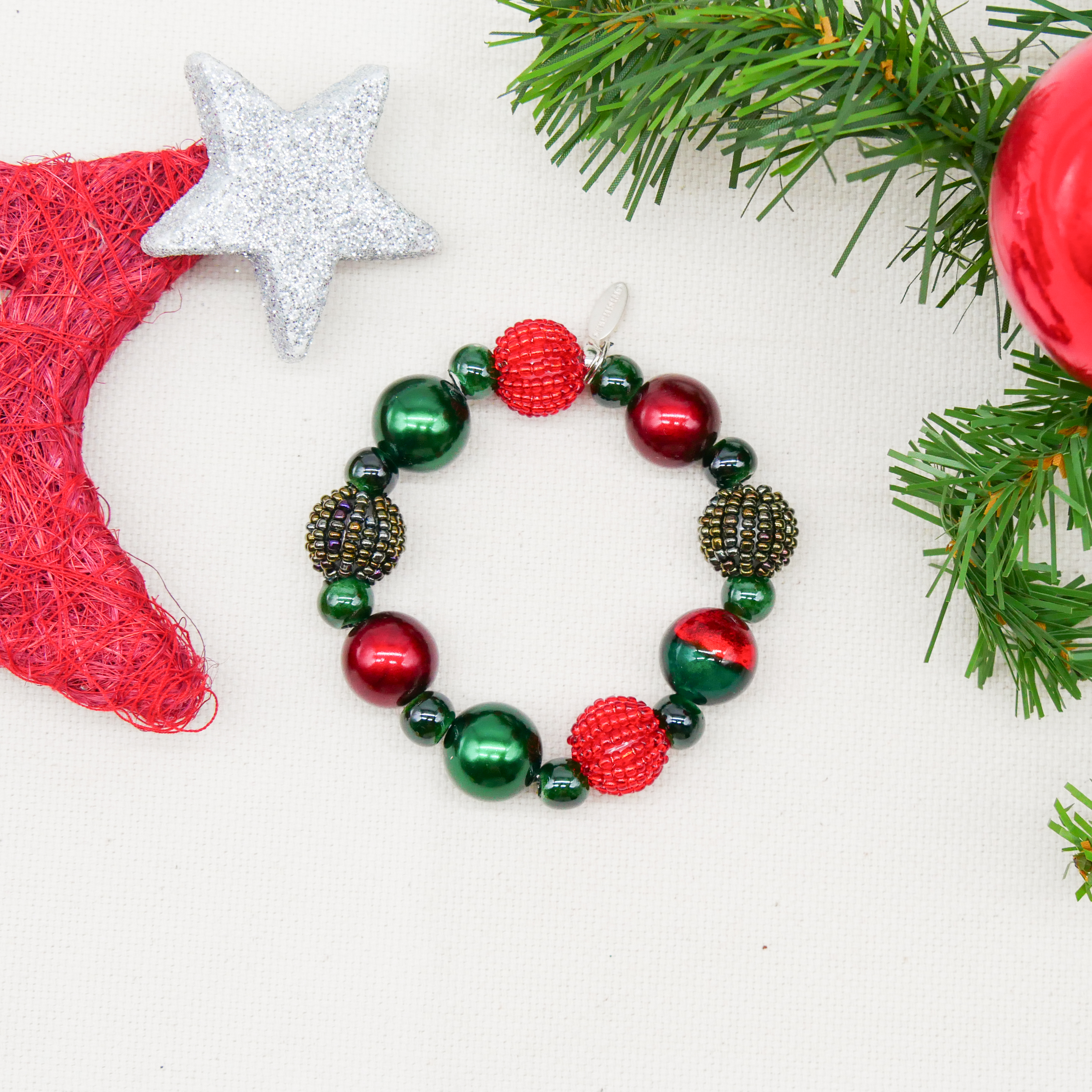  "Fine Bead Art", "Armband Christmas", Lampenperlen, Glasperlen rot-grün 