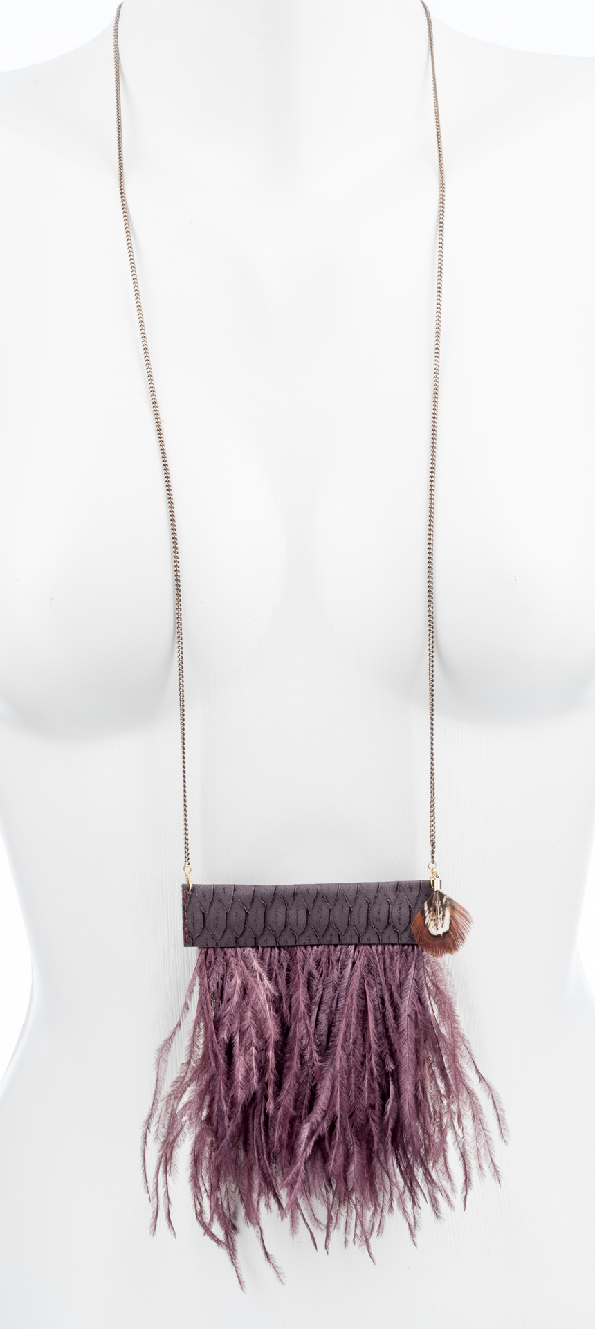 "Boho" lange Kette mit Federn - amethyst