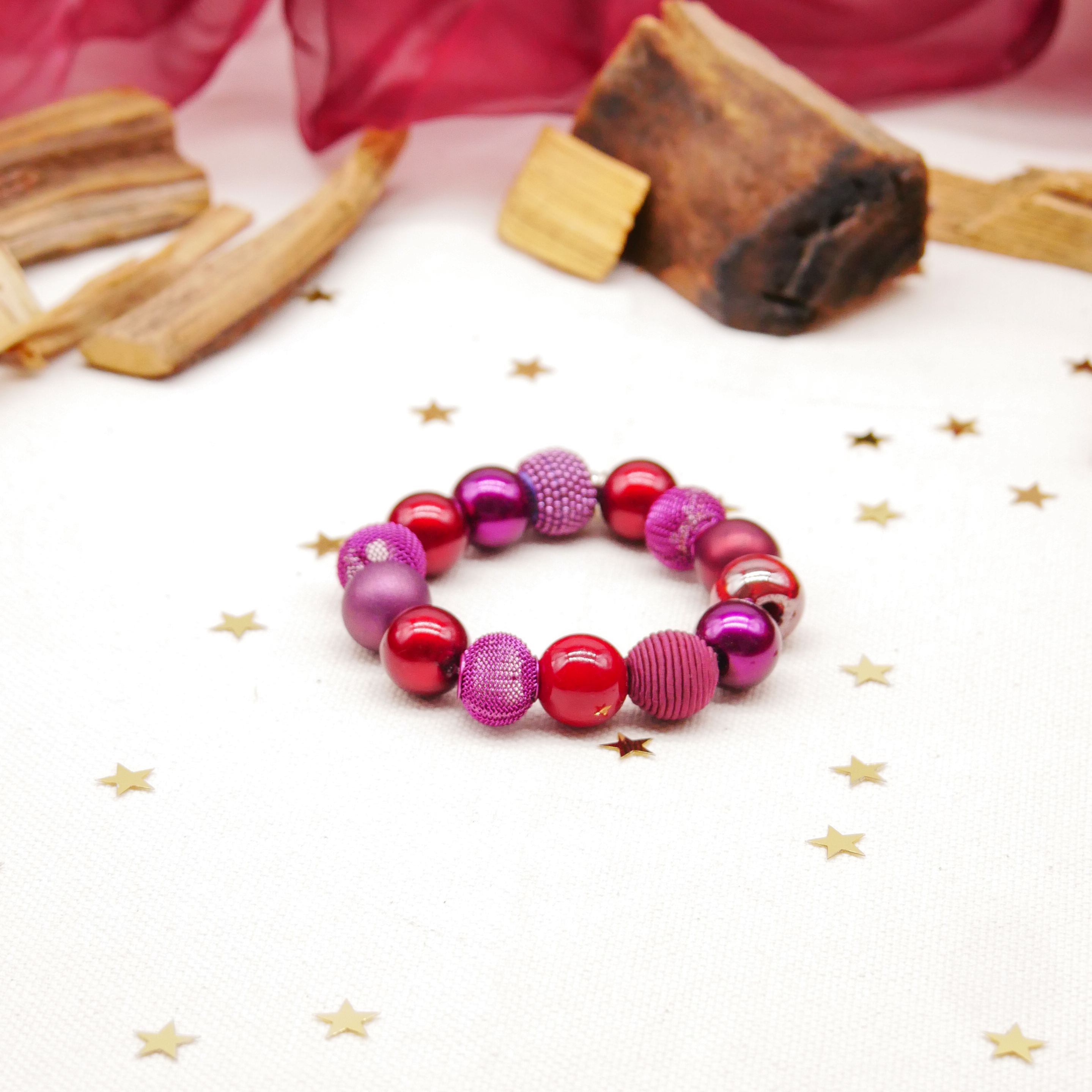  "Bollywood" Armband auf Gummi, burgunder
