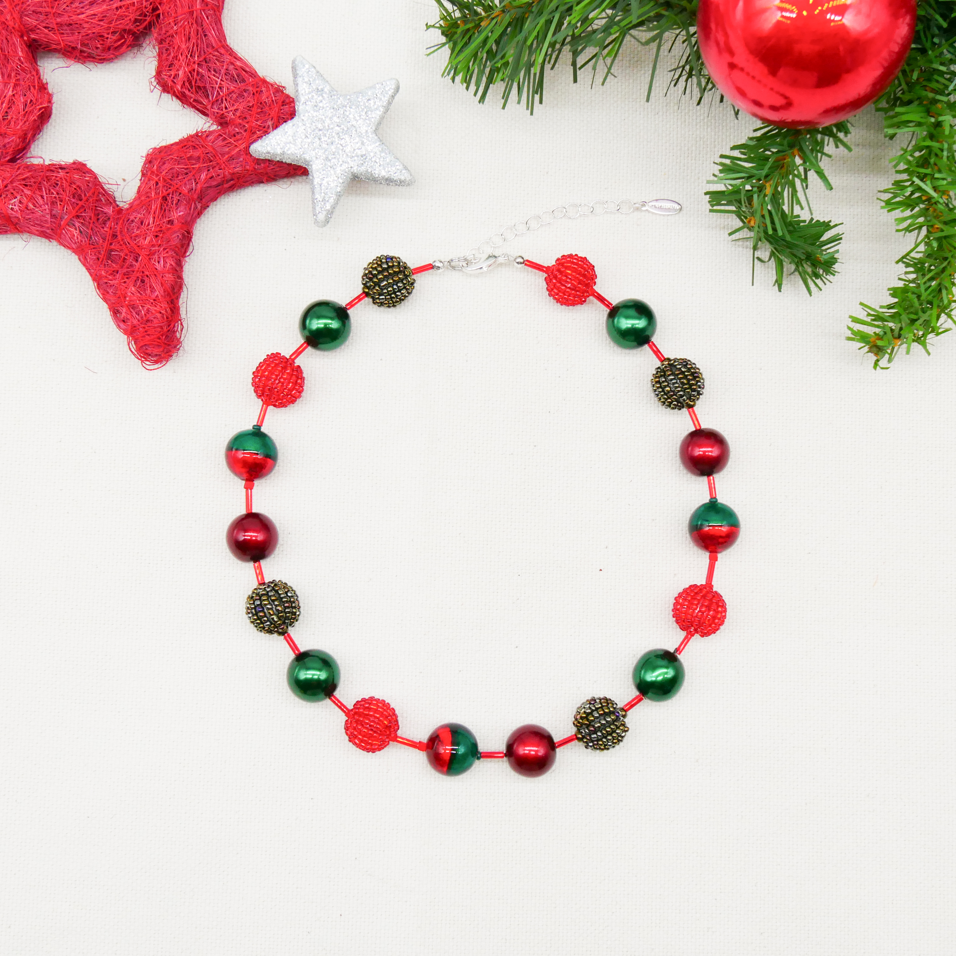  "Fine Bead Art", "Kette Christmas", Lampenperlen, Glasperlen rot-grün