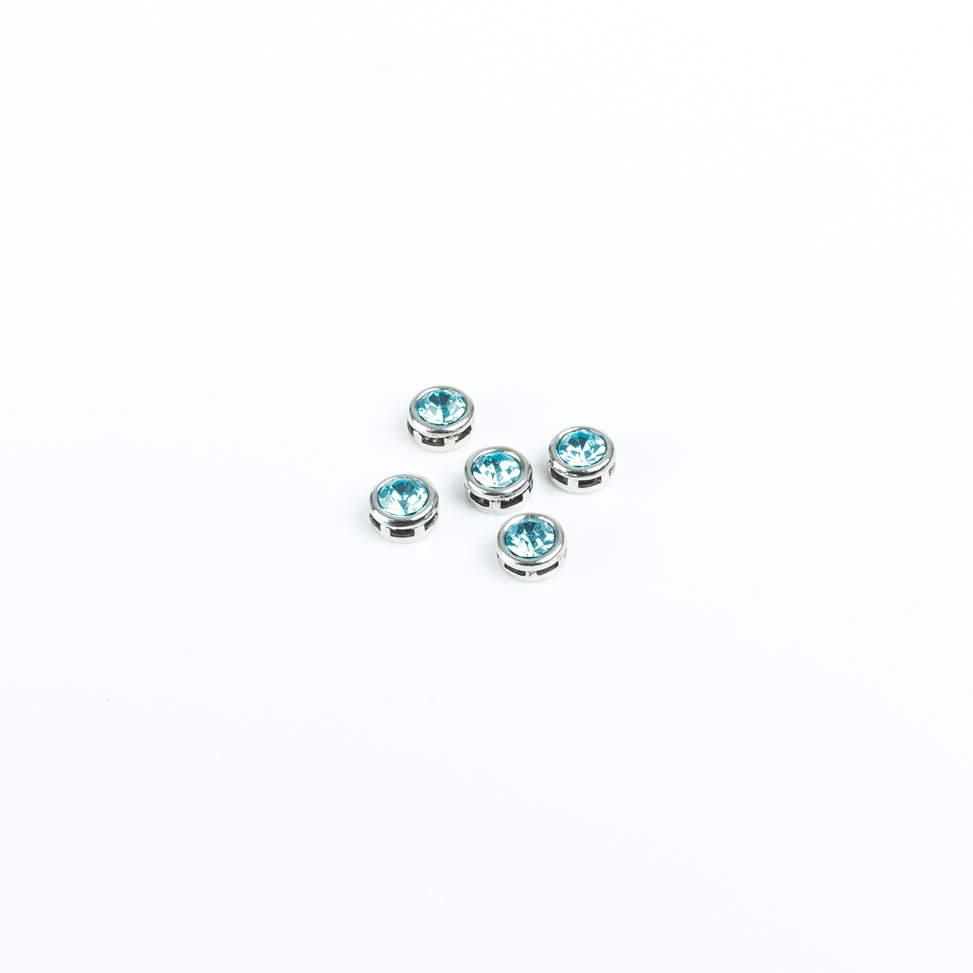 "Medaillon" Metallperle silberfarben mit Kristall, aquamarine - Set á 10 Stück