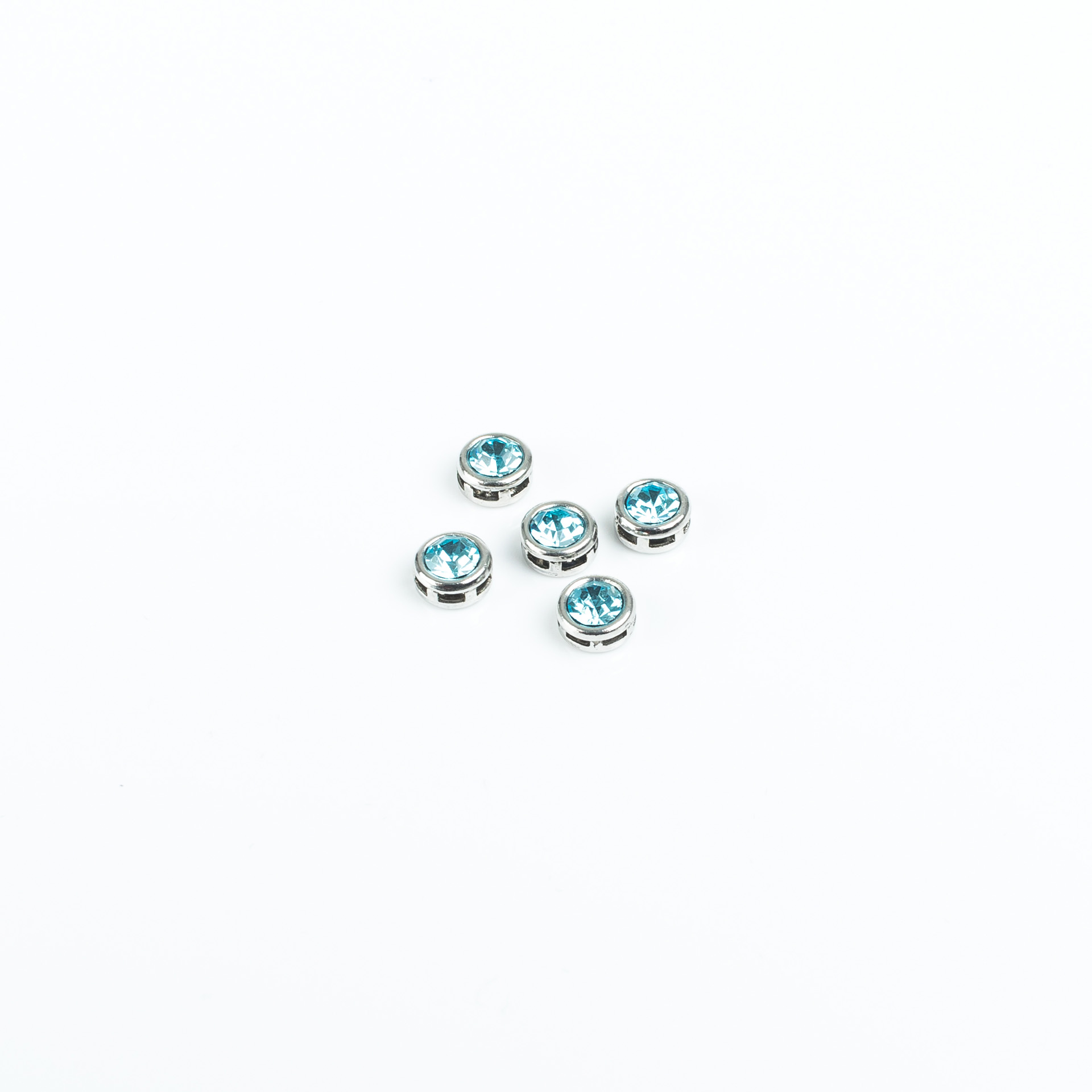 "Medaillon" Metall beads silver colored with crystal, aquamarine - set of 10 pieces