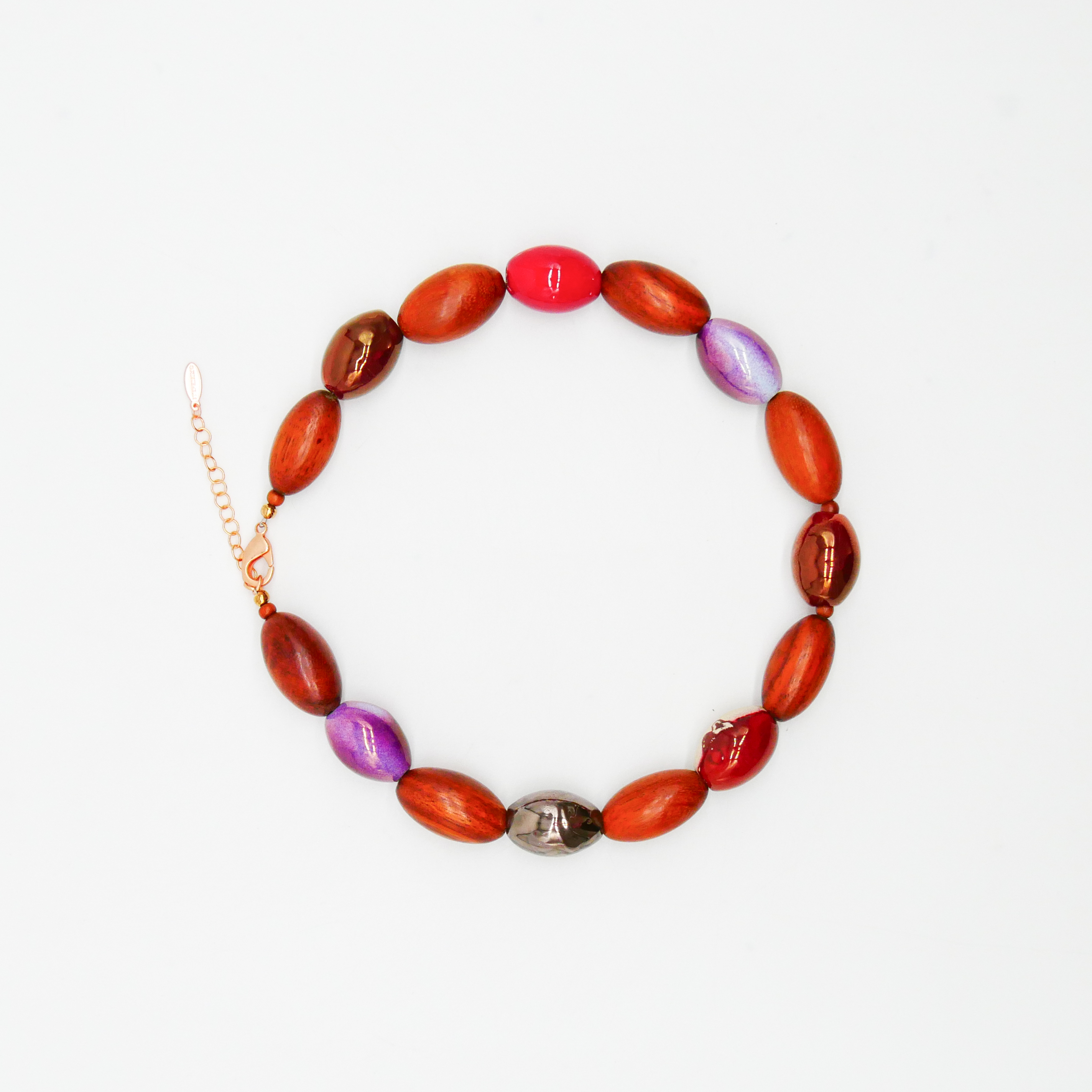 "Woodland", Kette "Olive", Bayong Holzolive und Keramik Oliven, rote Töne "Woodland", Kette "Olive", Bayong Holzolive und Keramik Oliven, rote Töne