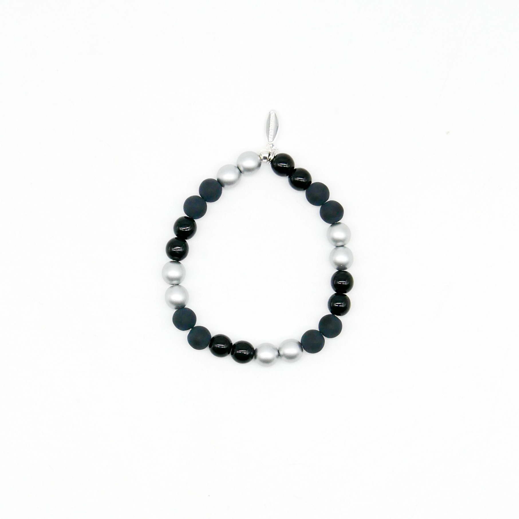  Color Explosion, Armband auf Gummi Ø 8 mm, Glas- und Polaris Perlen, Merkur schwarz-silber