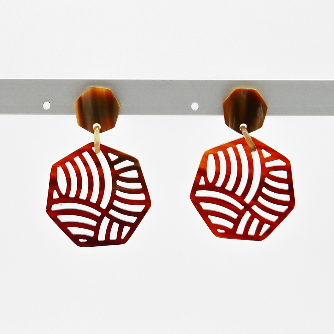  "Craft Art" Ohrring "Polygon" braunes Horn