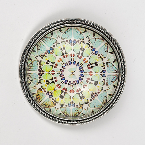 Brooch "Mandala", glass, pastel green
