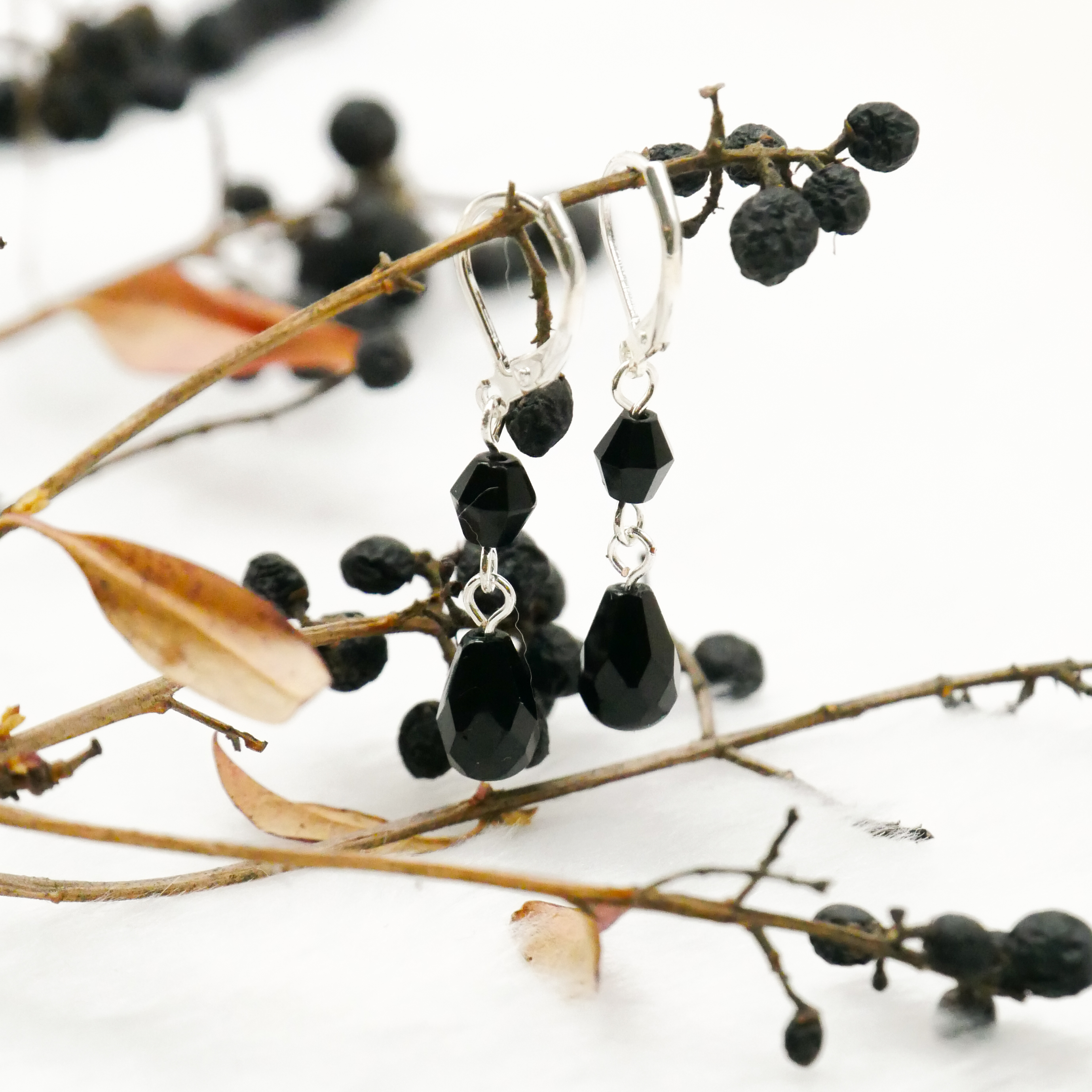  "Jet Schmuck" Ohrhänger "Tropfen", schwarze Glasperlen 
