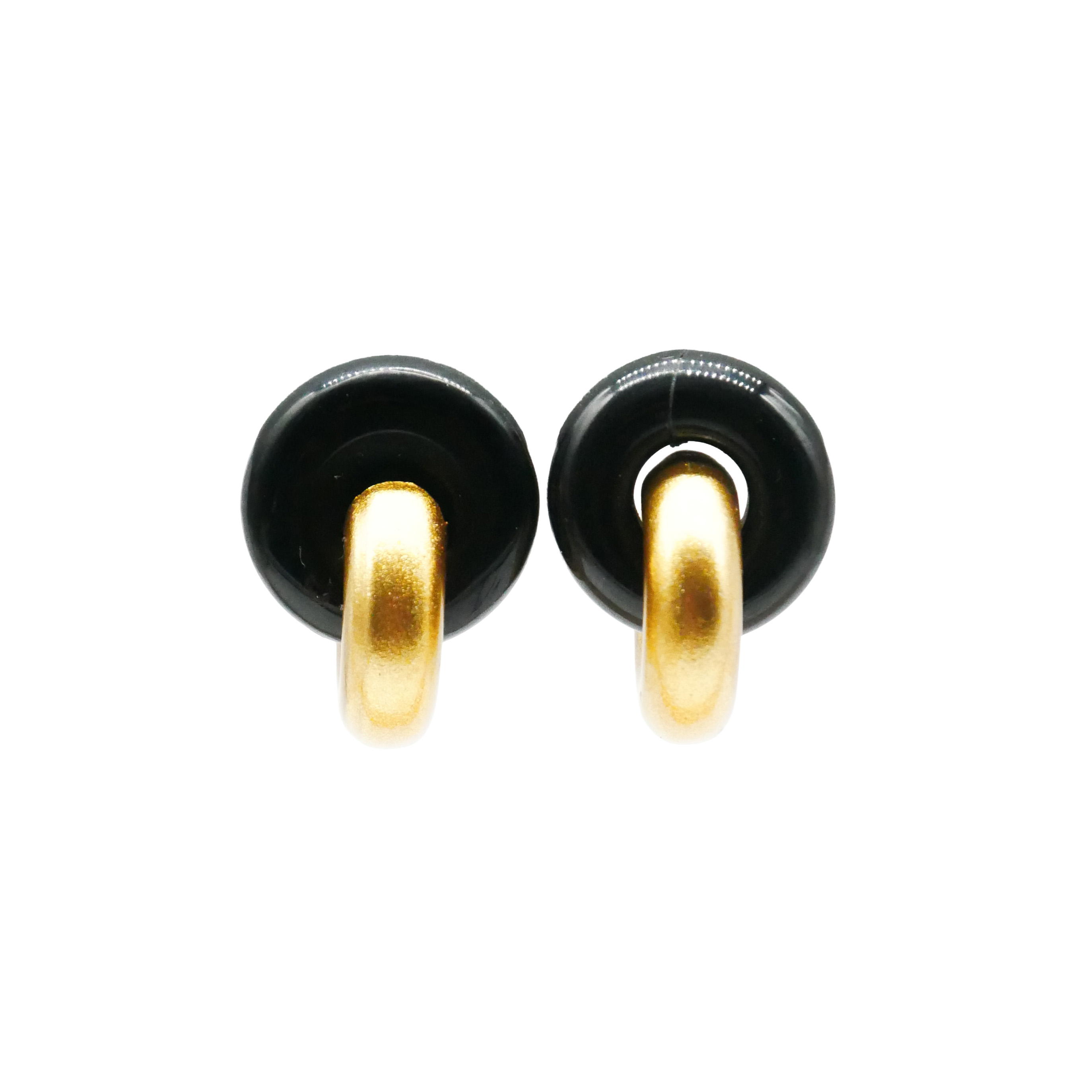  "Craft-Art", Ohrstecker zwei dicke Reife 90 Grad versetzt schwarzes Horn, Lack gold 