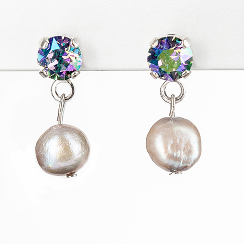 Ohrstecker "Freshwater Pearls" aus Süßwasserperlen mit Swarovski Elementen, light grey, crystal para