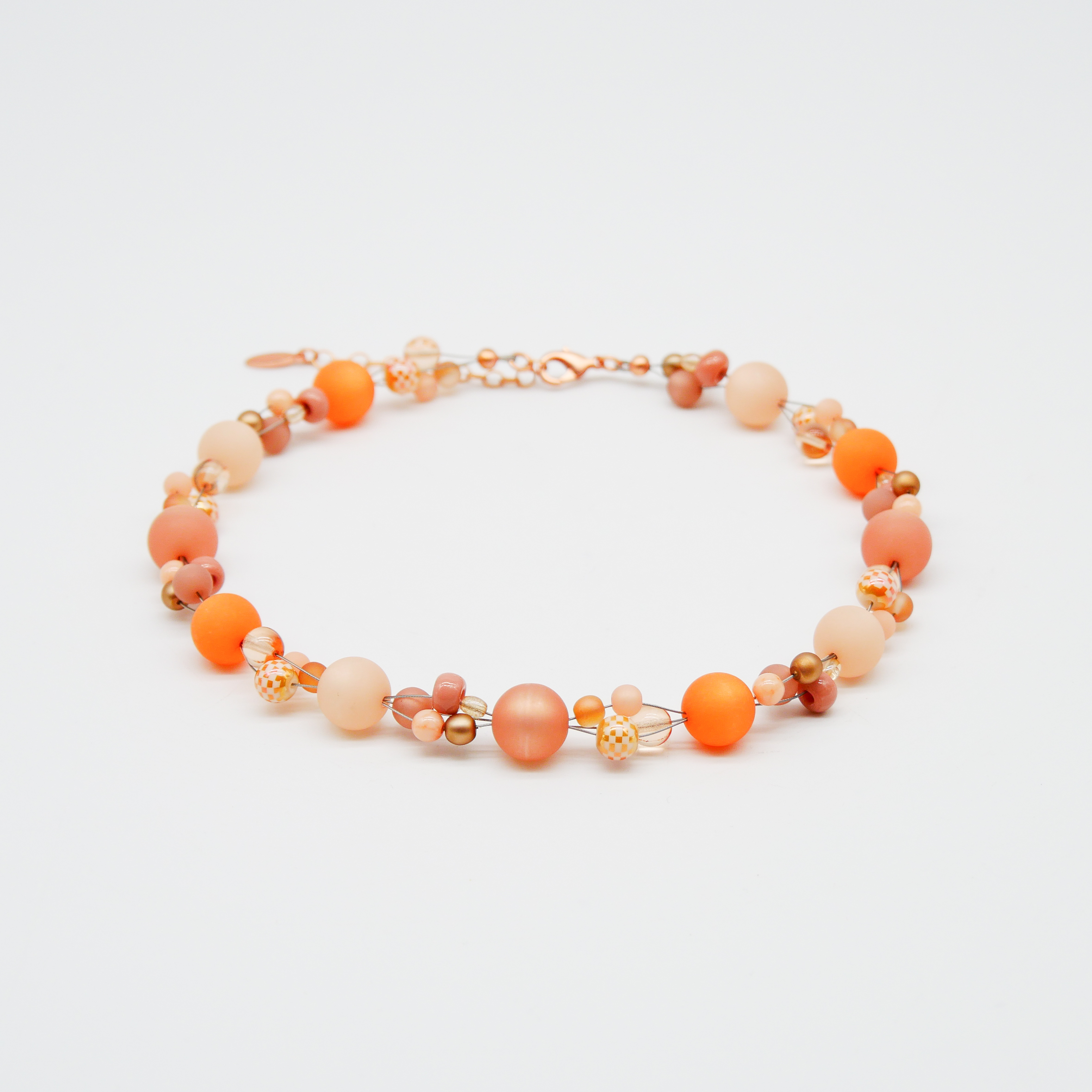 "Color Explosion", kurze 3-fachverschlungene Polarisperlenkette - pastell orange