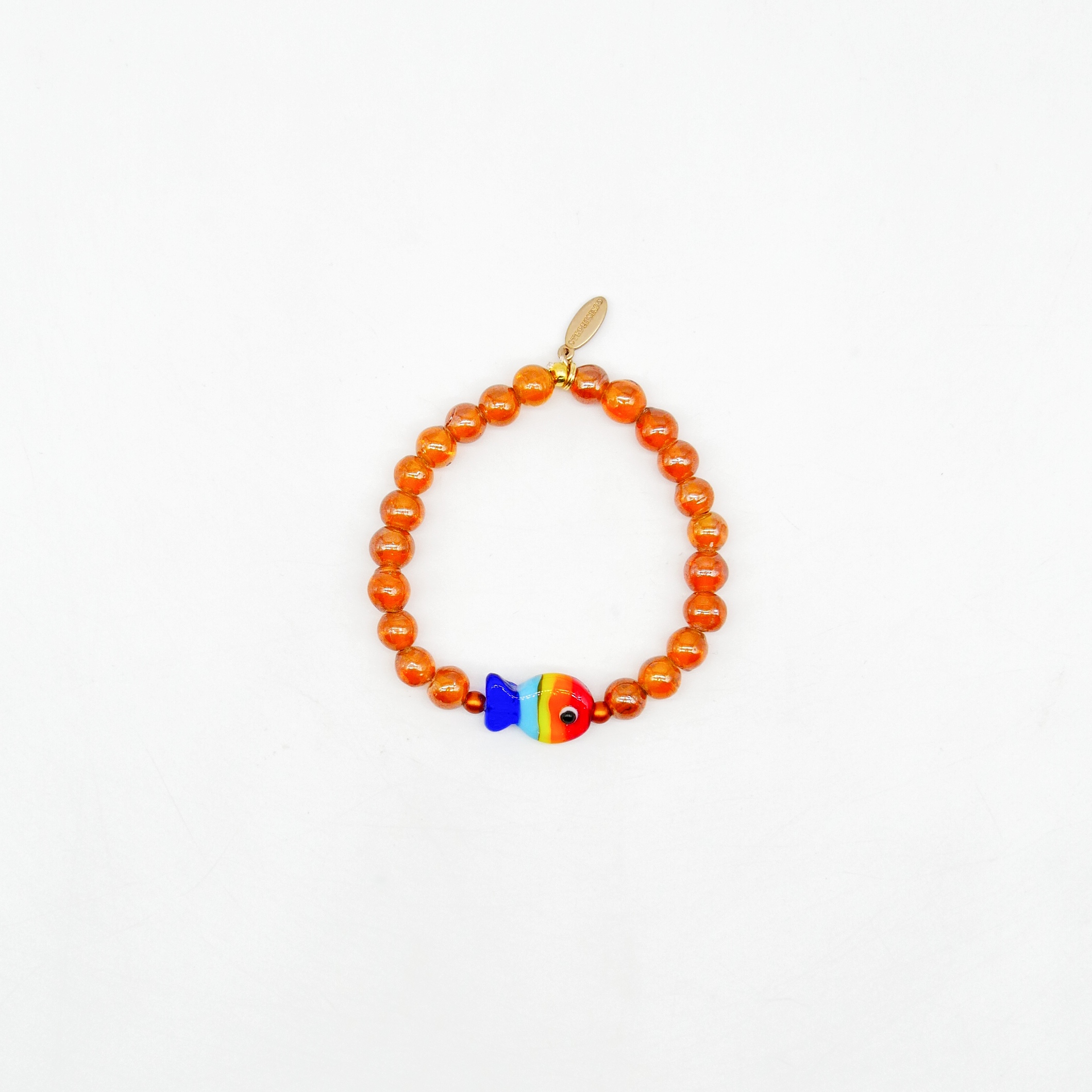 "Summer Feeling" Armband auf Gummi "Fisch" Glasperlen bernstein
