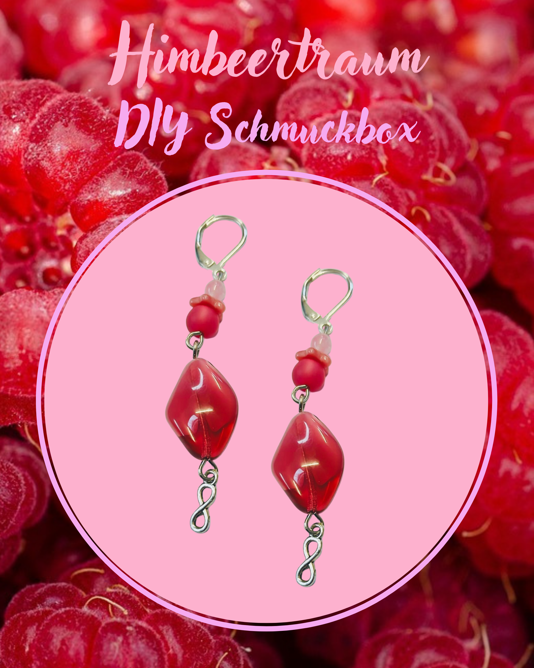DIY kleine Schmuckbox, Ohrring Himbeertraum, Klappbrisur, rote Glas- und Kunstoffperlen DIY kleine Schmuckbox, Ohrring Himbeertraum, Klappbrisur, rote Glas- und Kunstoffperlen