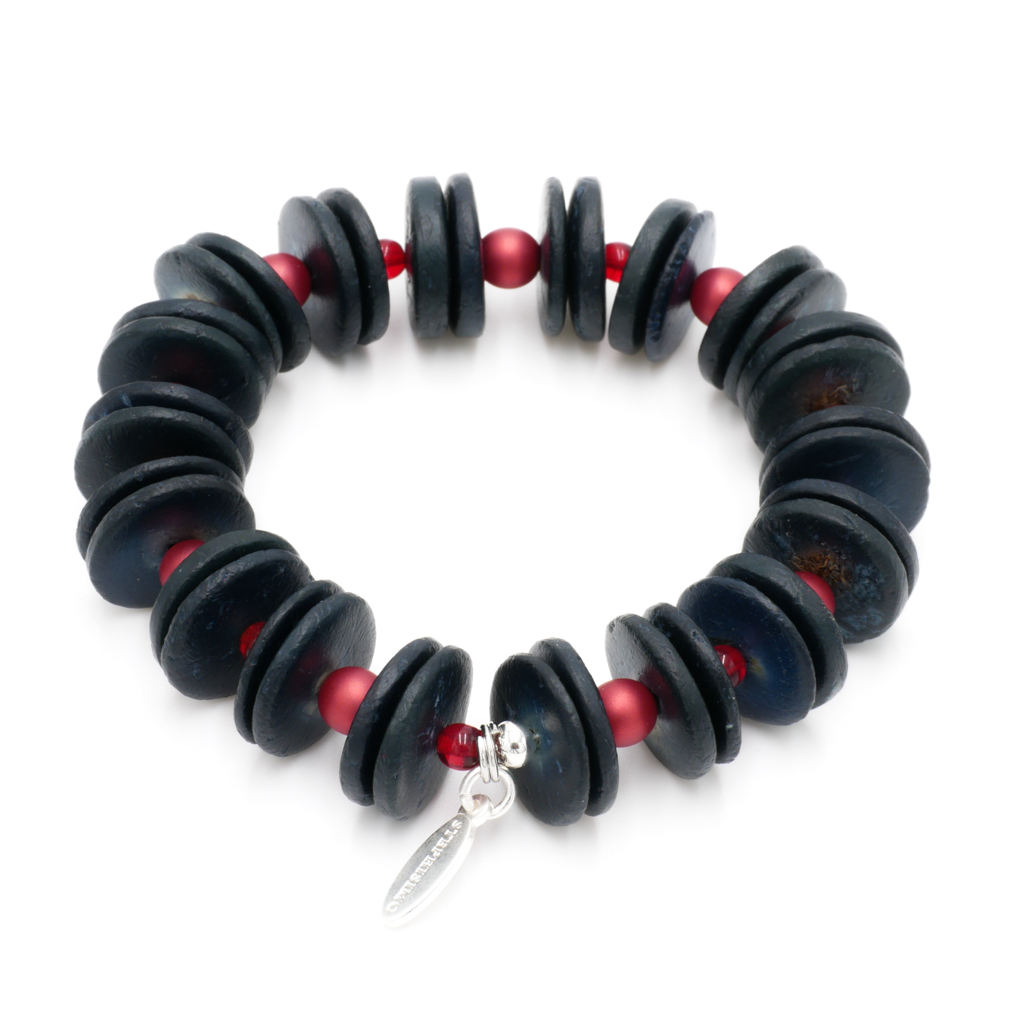 "Fine Bead Art" Armband "Coco" aus Kokosholzscheiben und Glasperlen, rot
