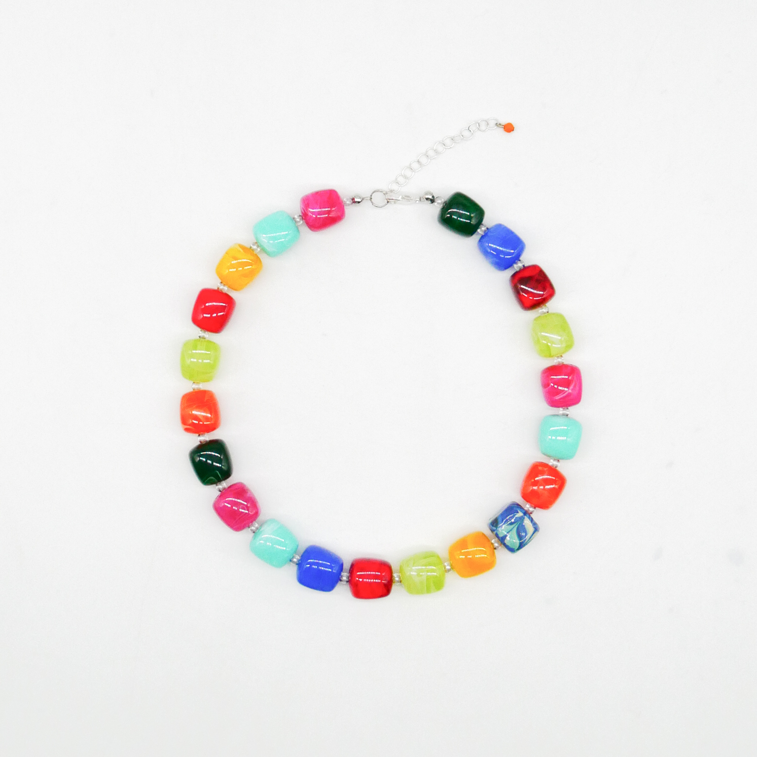 "Summer Feeling", kurze Kette "Cube" Resinperlen ca. 16 x 16 mm multicolor