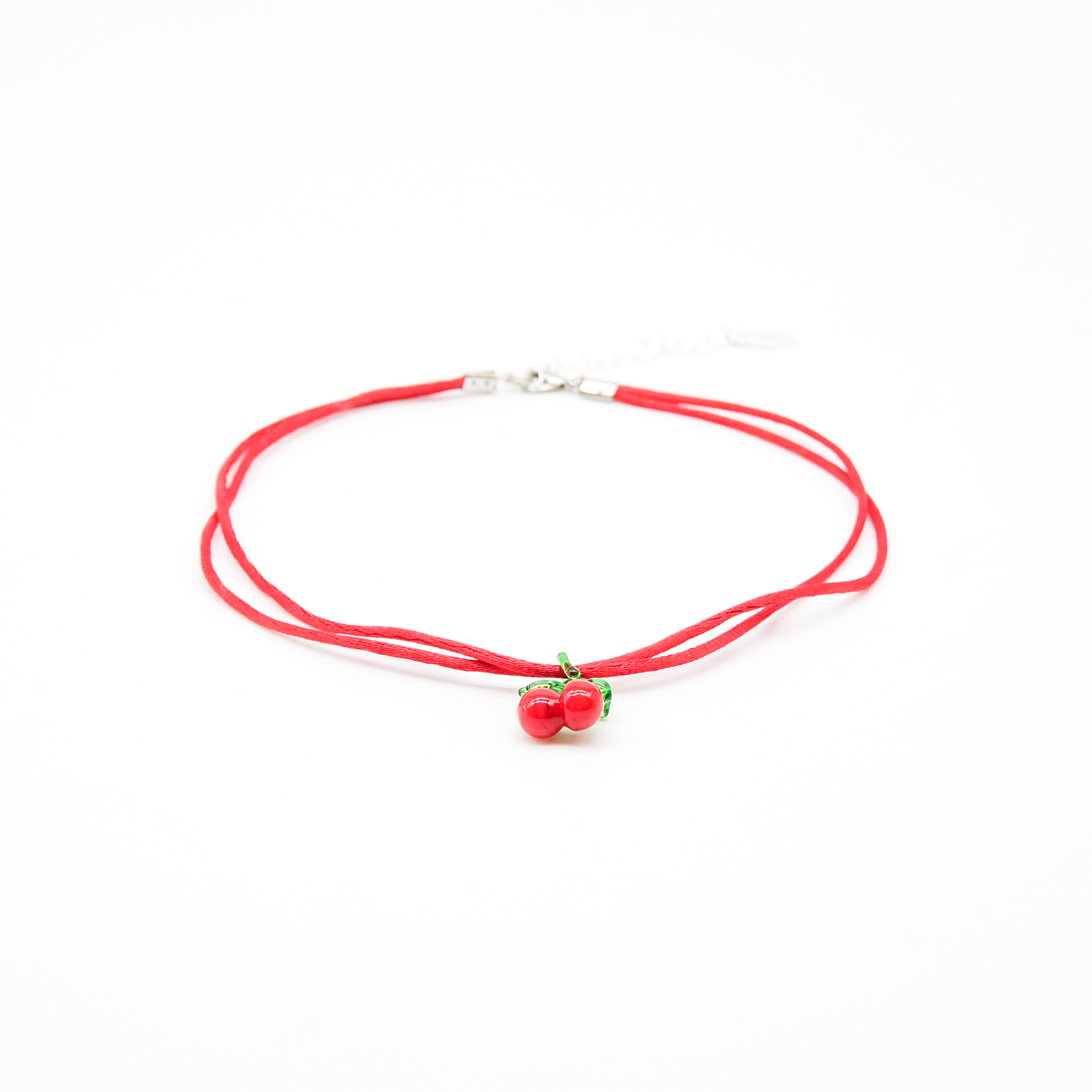 "Summer Feeling", textile tape neckklace cherry