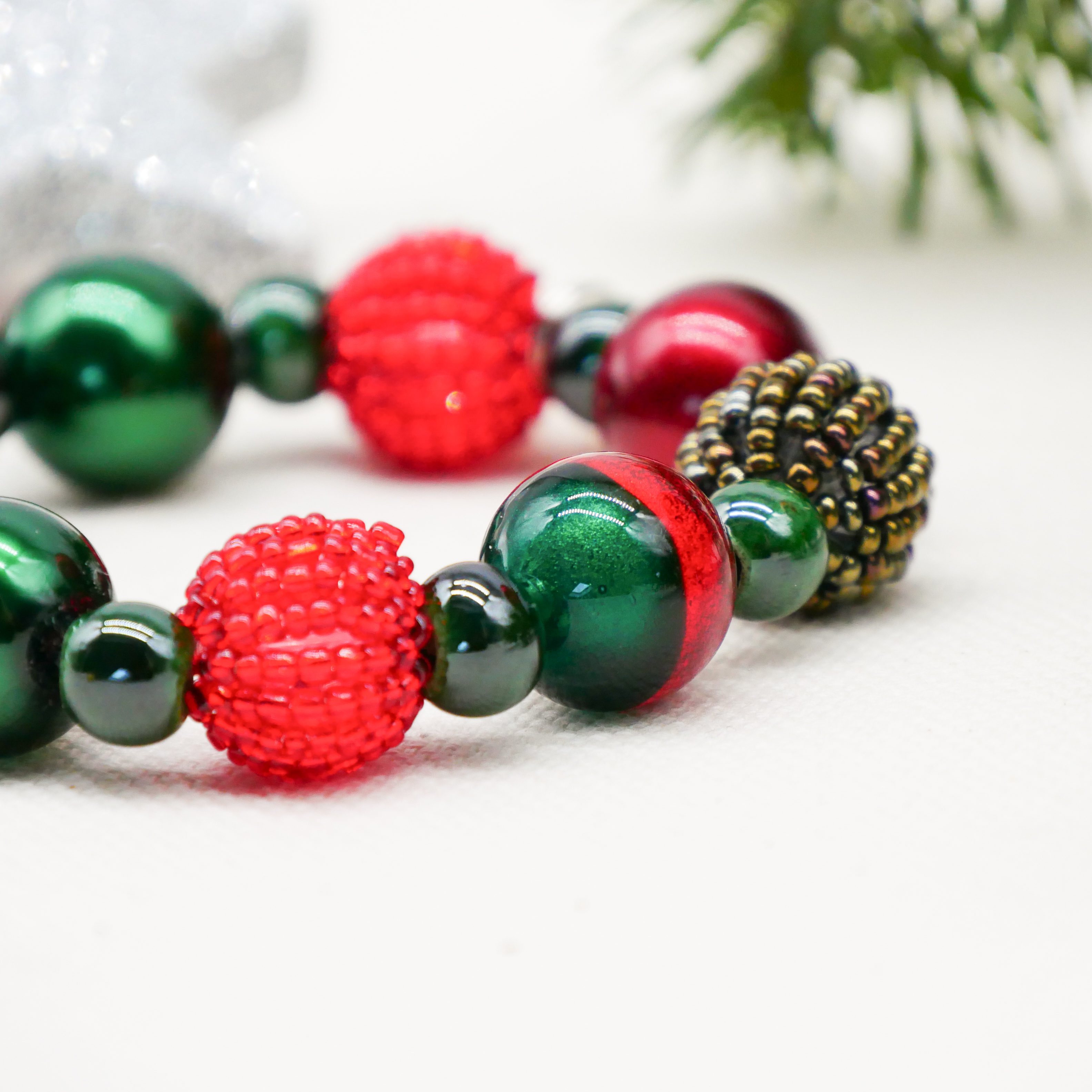  "Fine Bead Art", "Armband Christmas", Lampenperlen, Glasperlen rot-grün 
