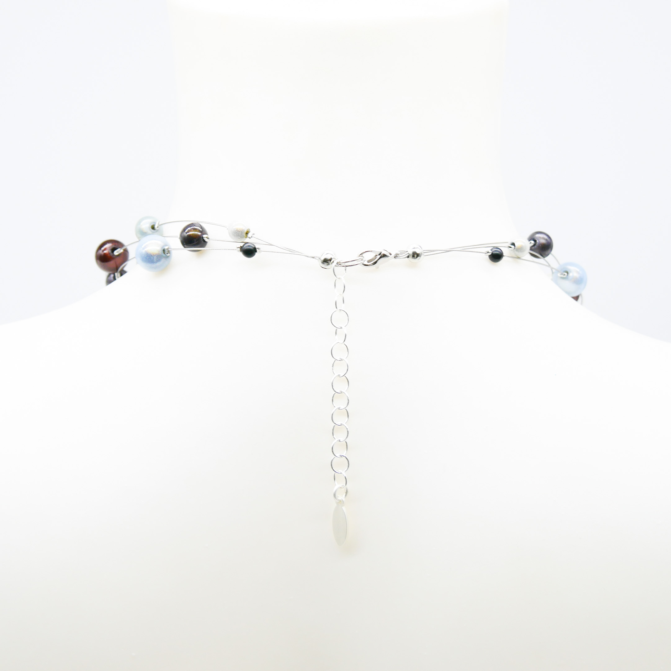Color Explosion, kurze 3-Strang Kette "Miracle Beads" Perlen - grau