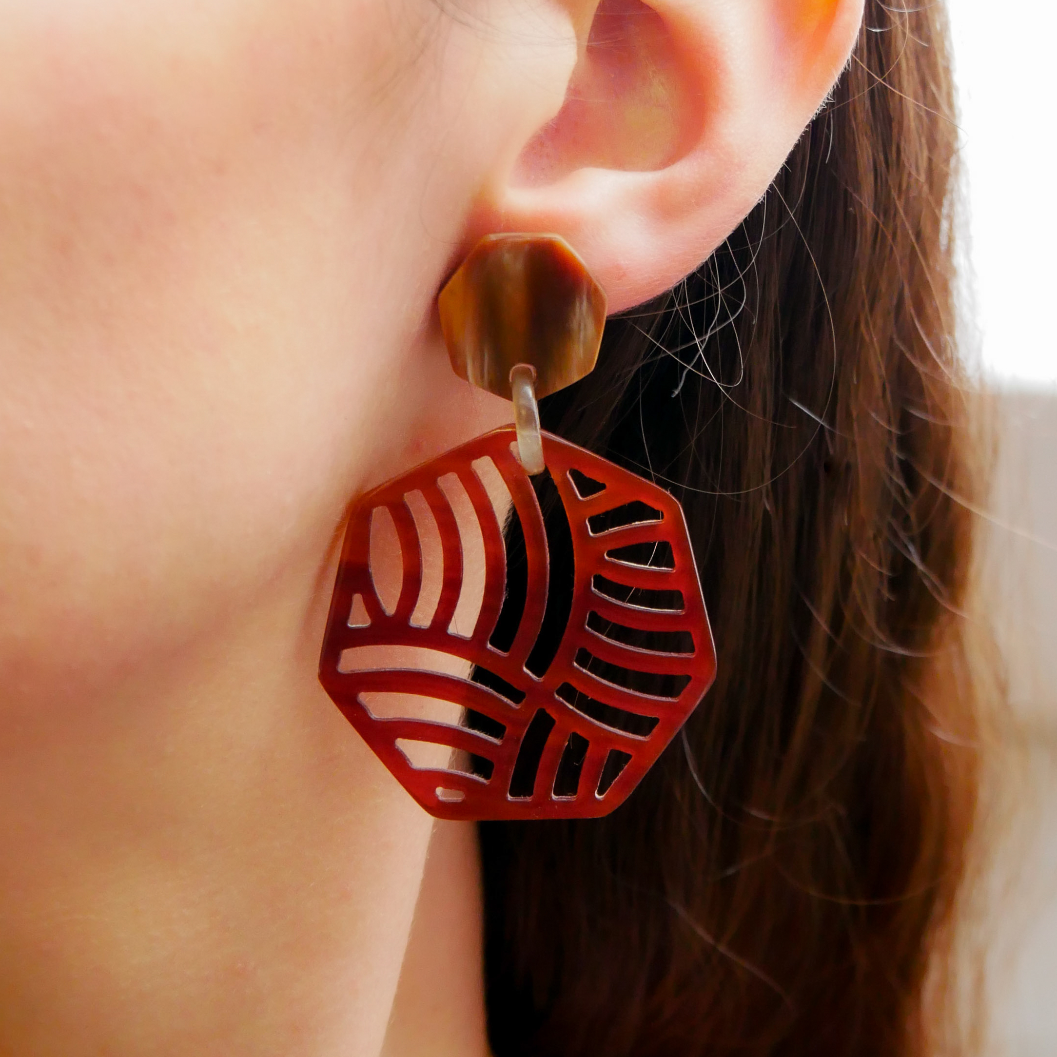  "Craft Art" Ohrring "Polygon" braunes Horn