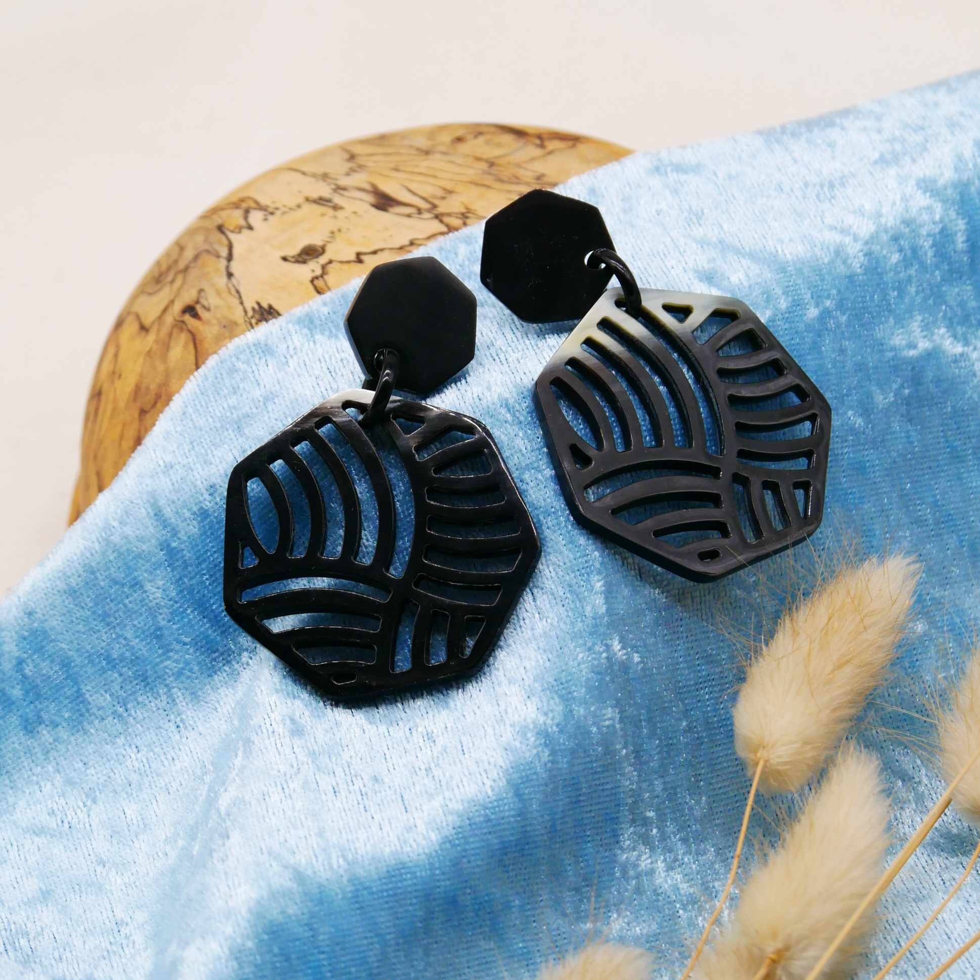  "Craft Art" Ohrring "Polygon" marble Horn