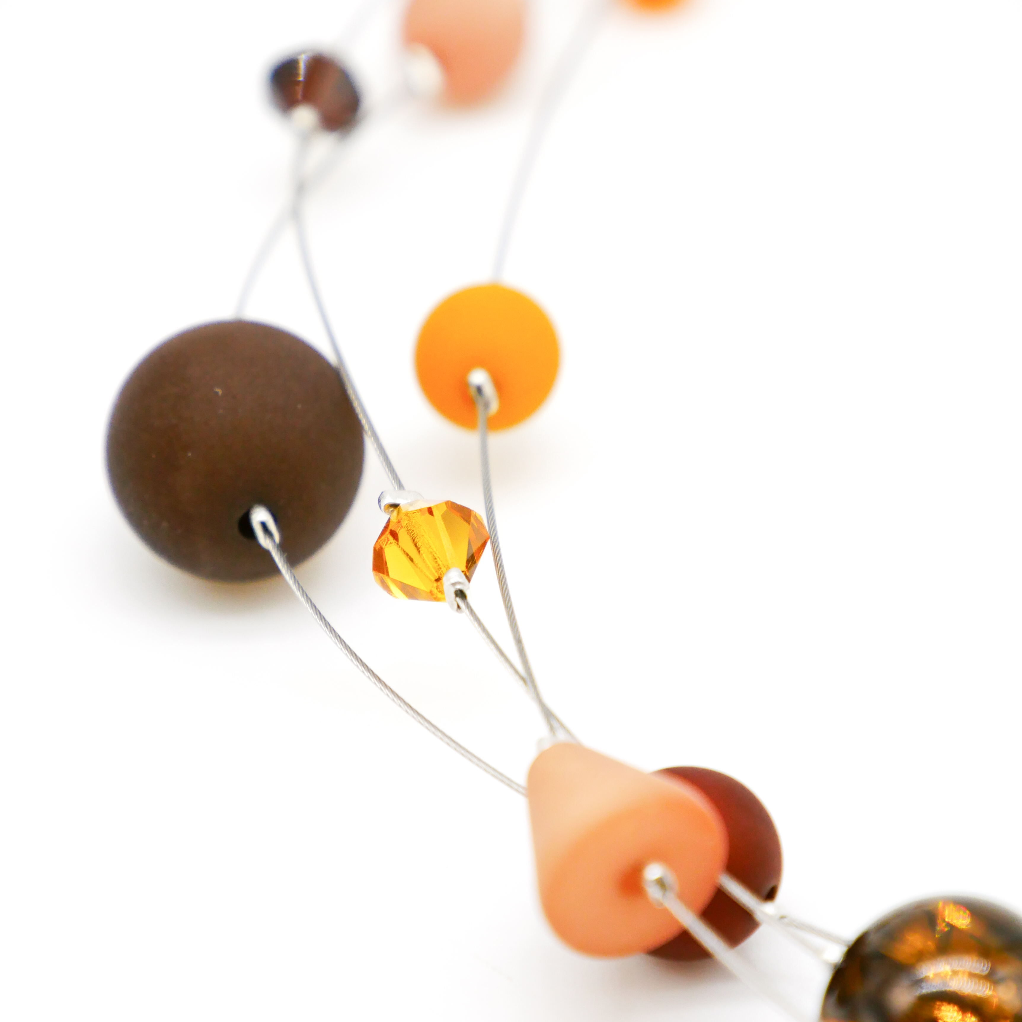 “Color Explosion”, short 3 strand necklace with polaris beads - choclatebrown “Color Explosion”, short 3 strand necklace with polaris beads - choclatebrown