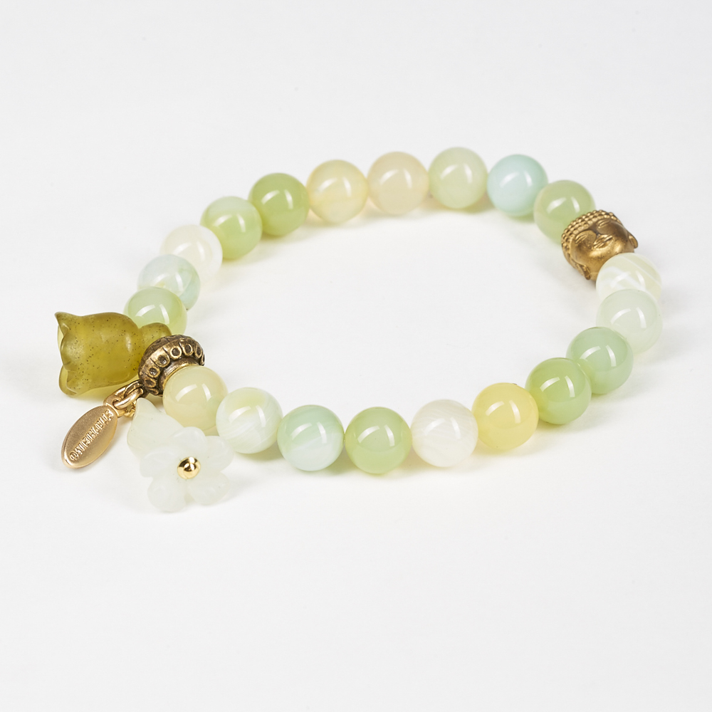 Armband "Buddha" auf Gummi, gefärbter Achat, mint