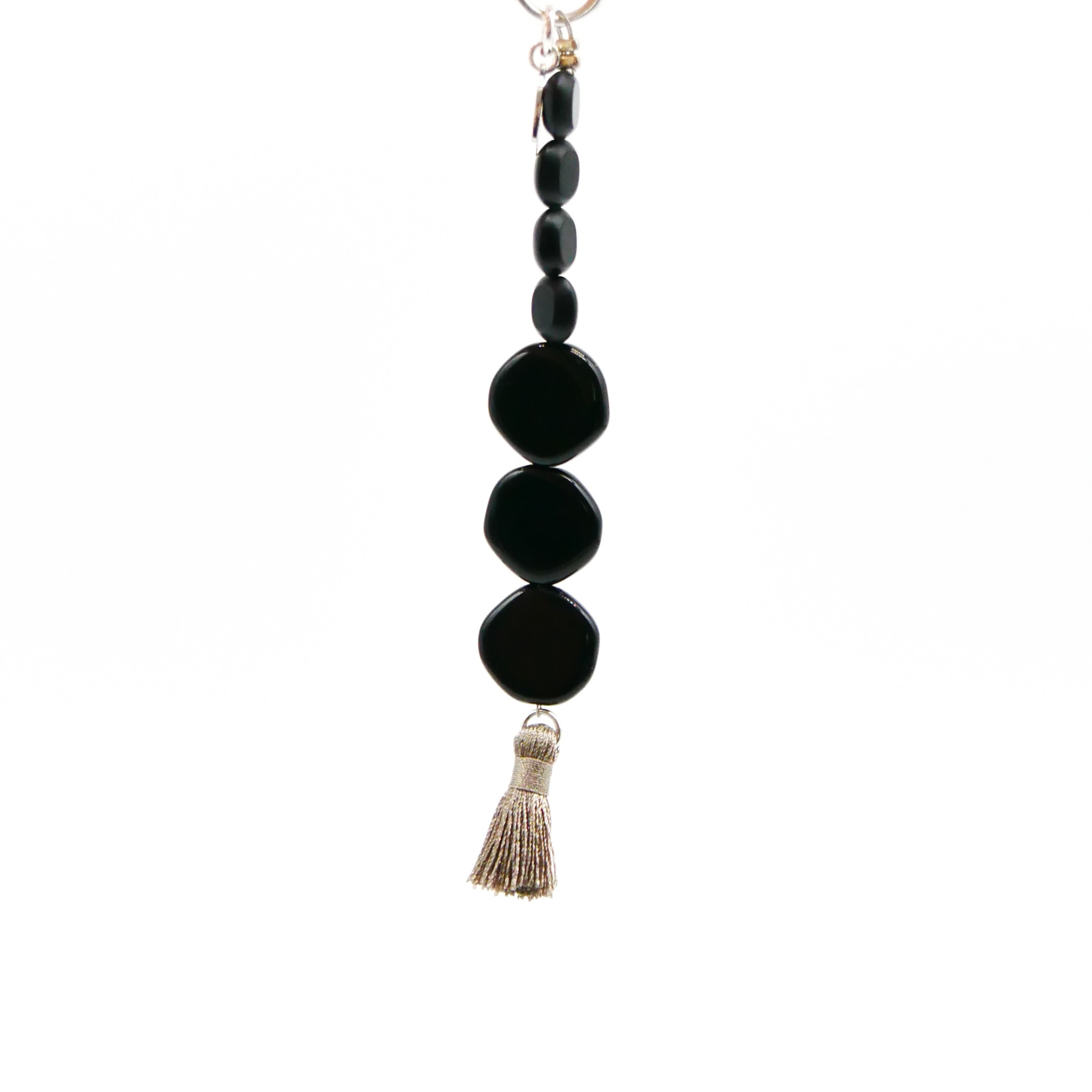 "Lucky Pendant" Anhänger, 1 Stang Glasperlen schwarz mit Quaste "Lucky Pendant" Anhänger, 1 Stang Glasperlen schwarz mit Quaste