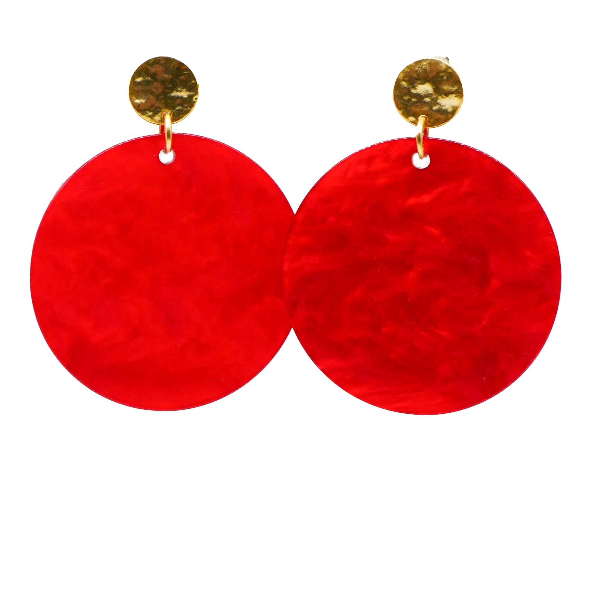 "Color Explosion", Ohrstecker Scheibe Ø 40 mm, Oberteil Ø 10 mm vergoldet, red pearl