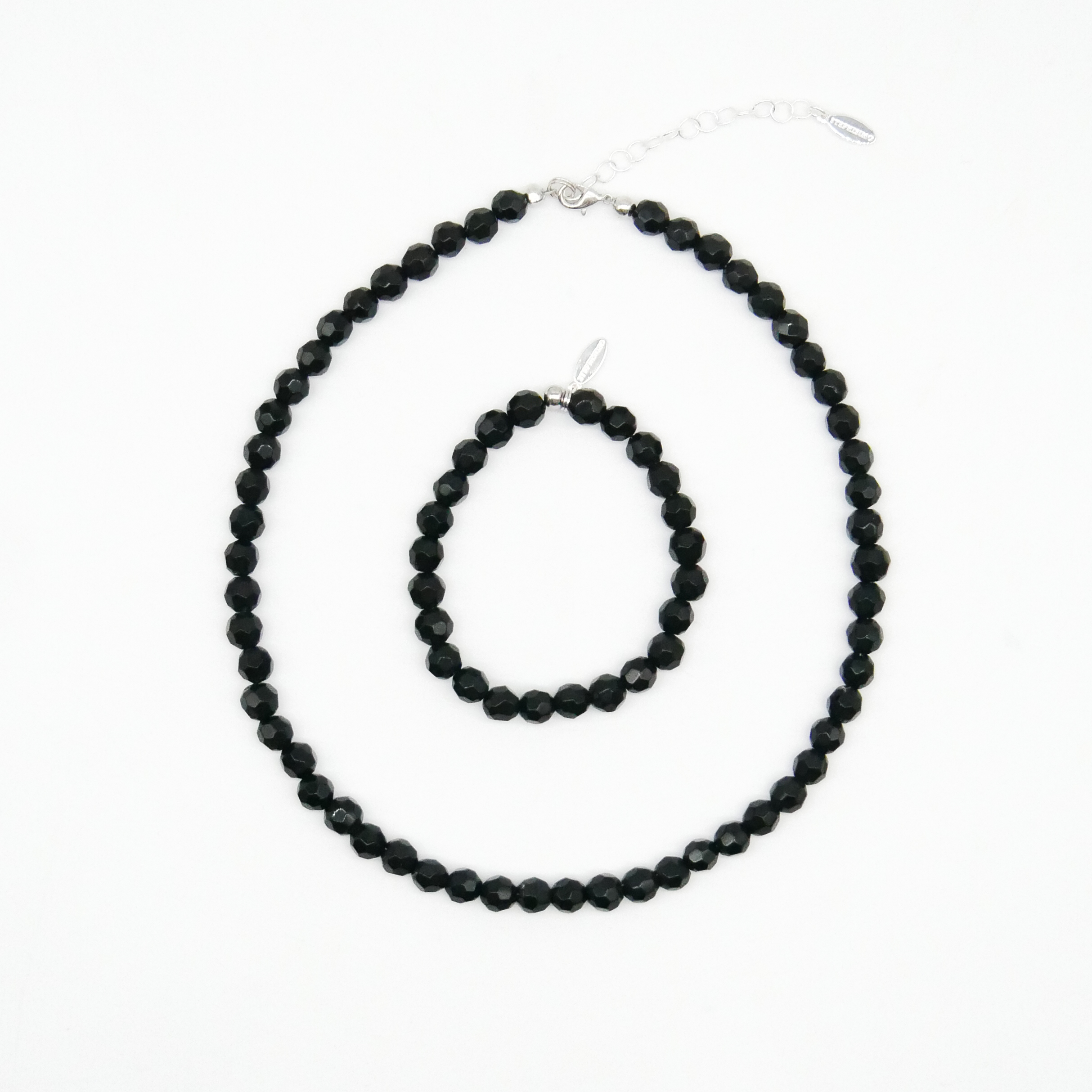  "Jet Schmuck" Kette ca. 45 cm schwarze facettierte Glasperlen Ø 8 mm 
