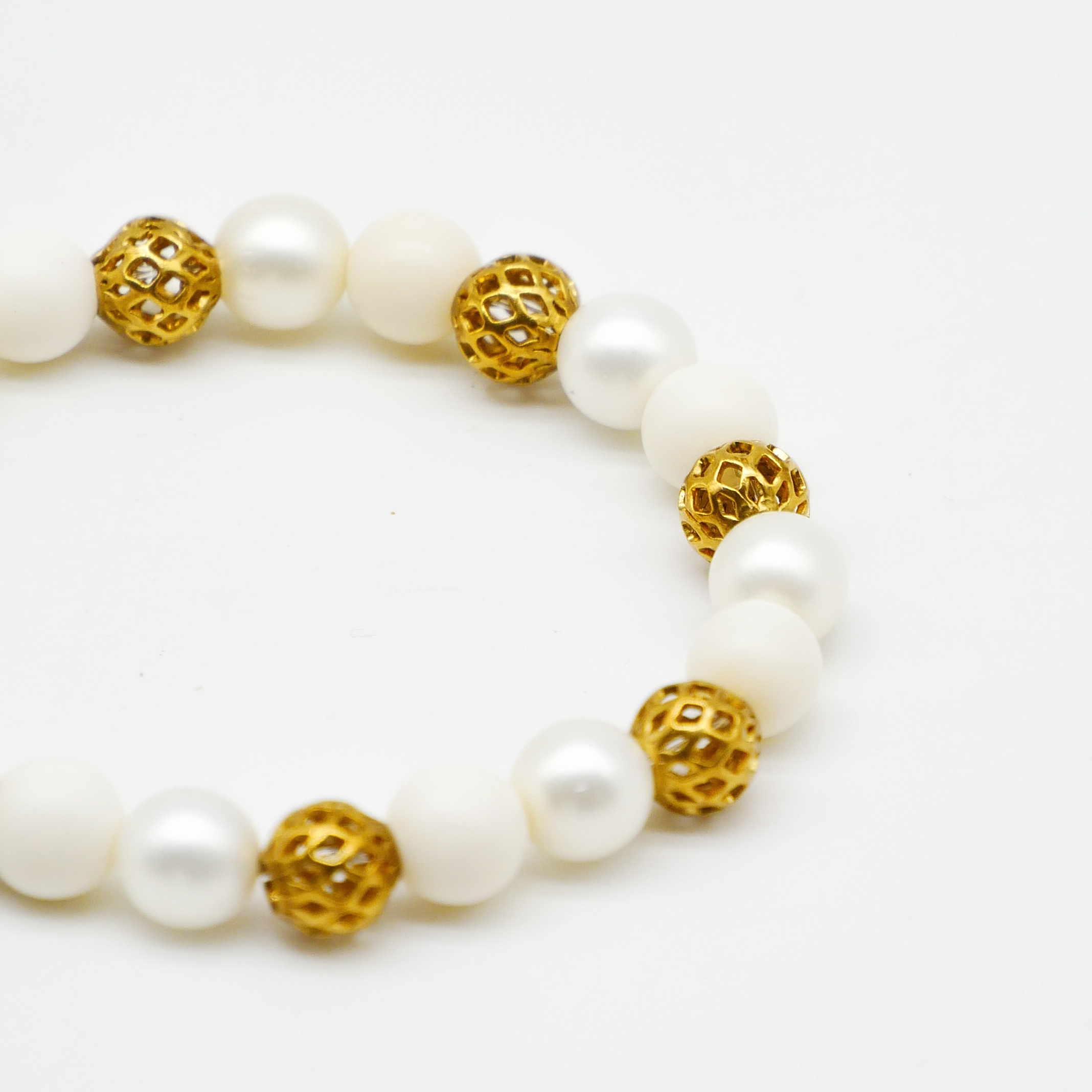  Color Explosion, Armband auf Gummi Ø 8 mm, Glas- und Polaris Perlen, Venus weiß-gold