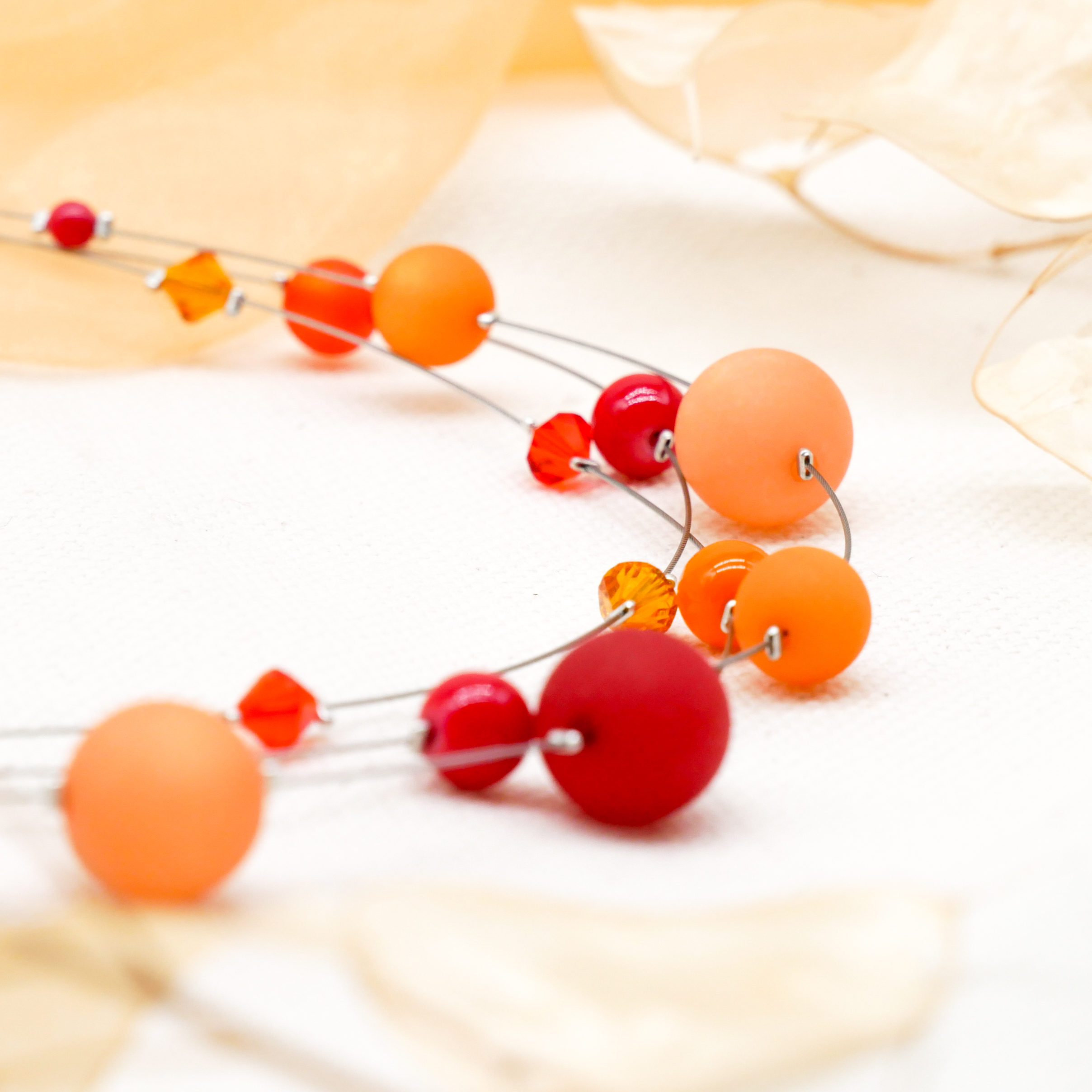 "Color Explosion", kurze 3 Strang Kette mit Polaris- und Kristallperlen - orange "Color Explosion", kurze 3 Strang Kette mit Polaris- und Kristallperlen - orange
