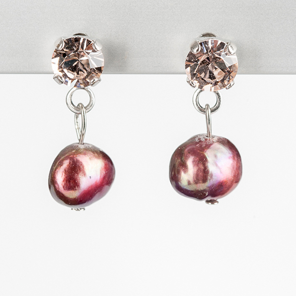 Ohrstecker "Freshwater Pearls" aus Süßwasserperlen mit Swarovski Elementen, burgundy-padparadscha-si