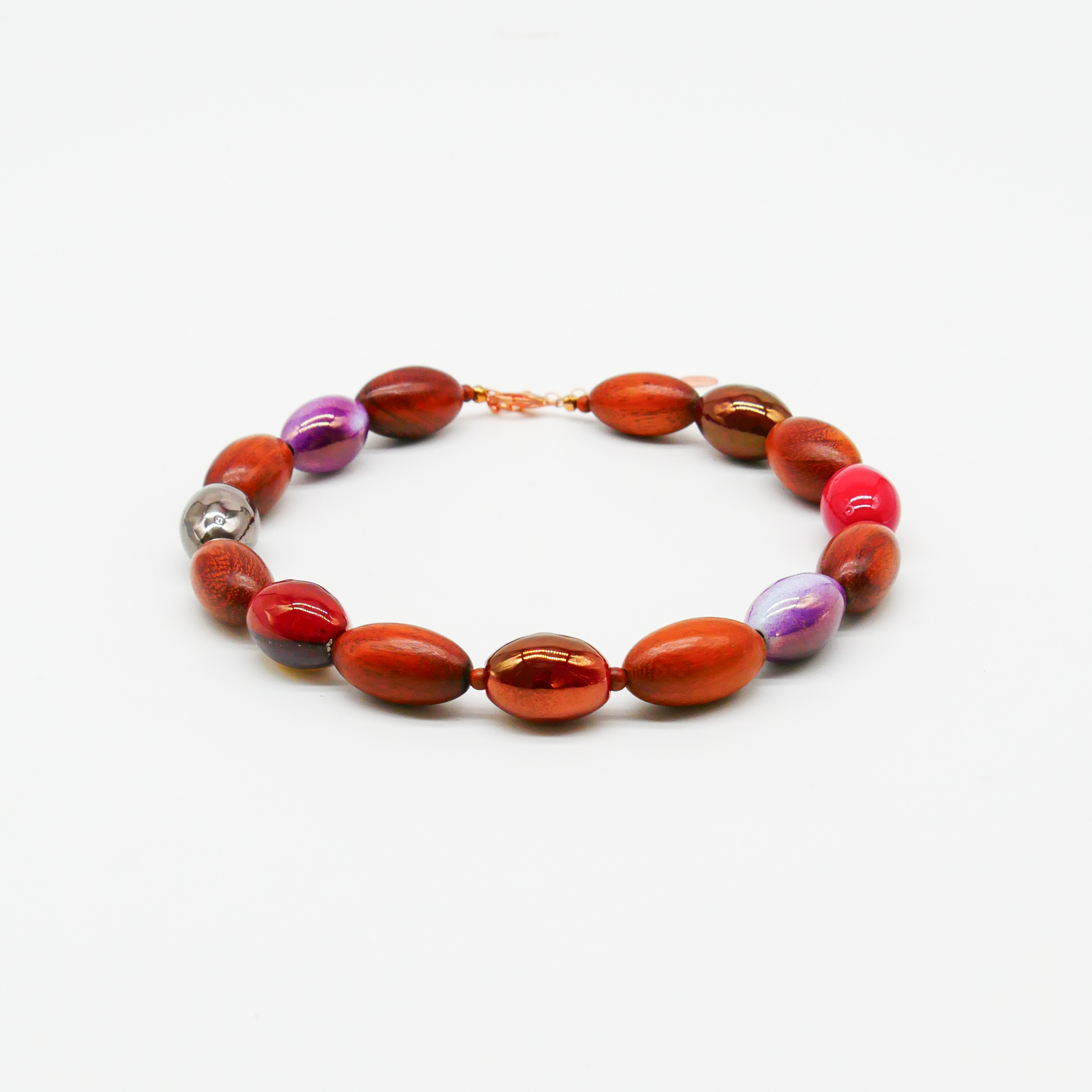 "Woodland", Kette "Olive", Bayong Holzolive und Keramik Oliven, rote Töne "Woodland", Kette "Olive", Bayong Holzolive und Keramik Oliven, rote Töne