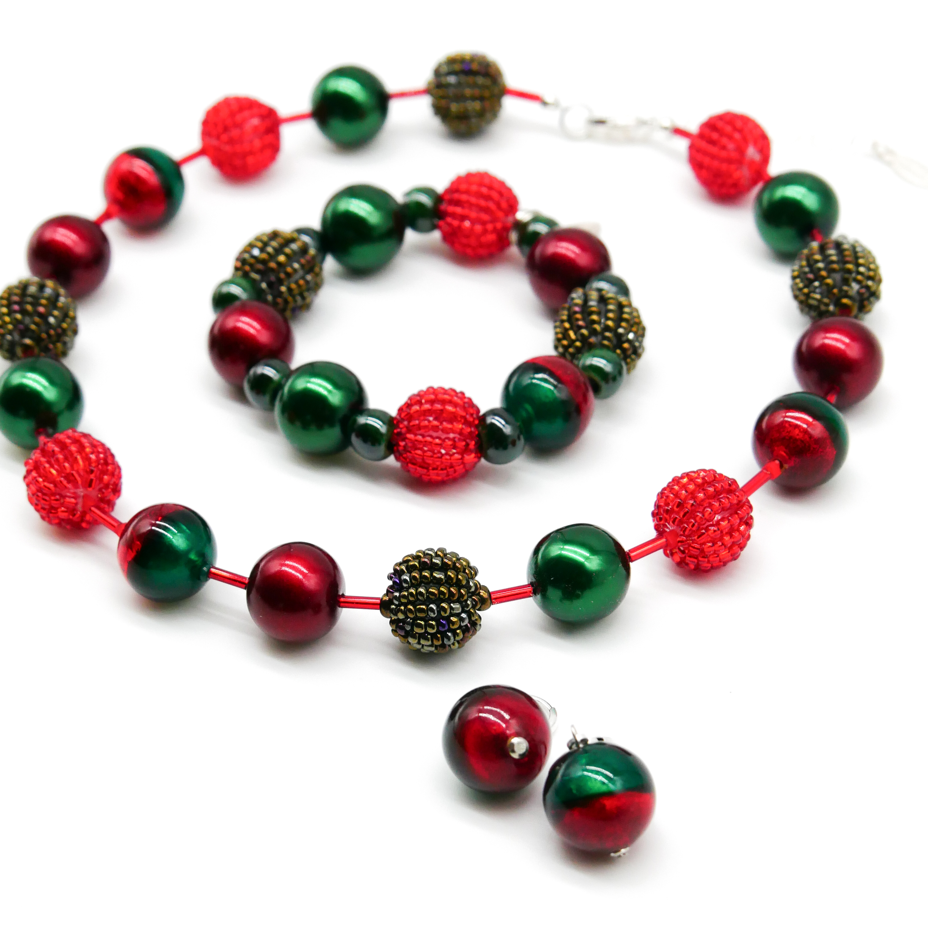 "Fine Bead Art", "Kette Christmas", Lampenperlen, Glasperlen rot-grün