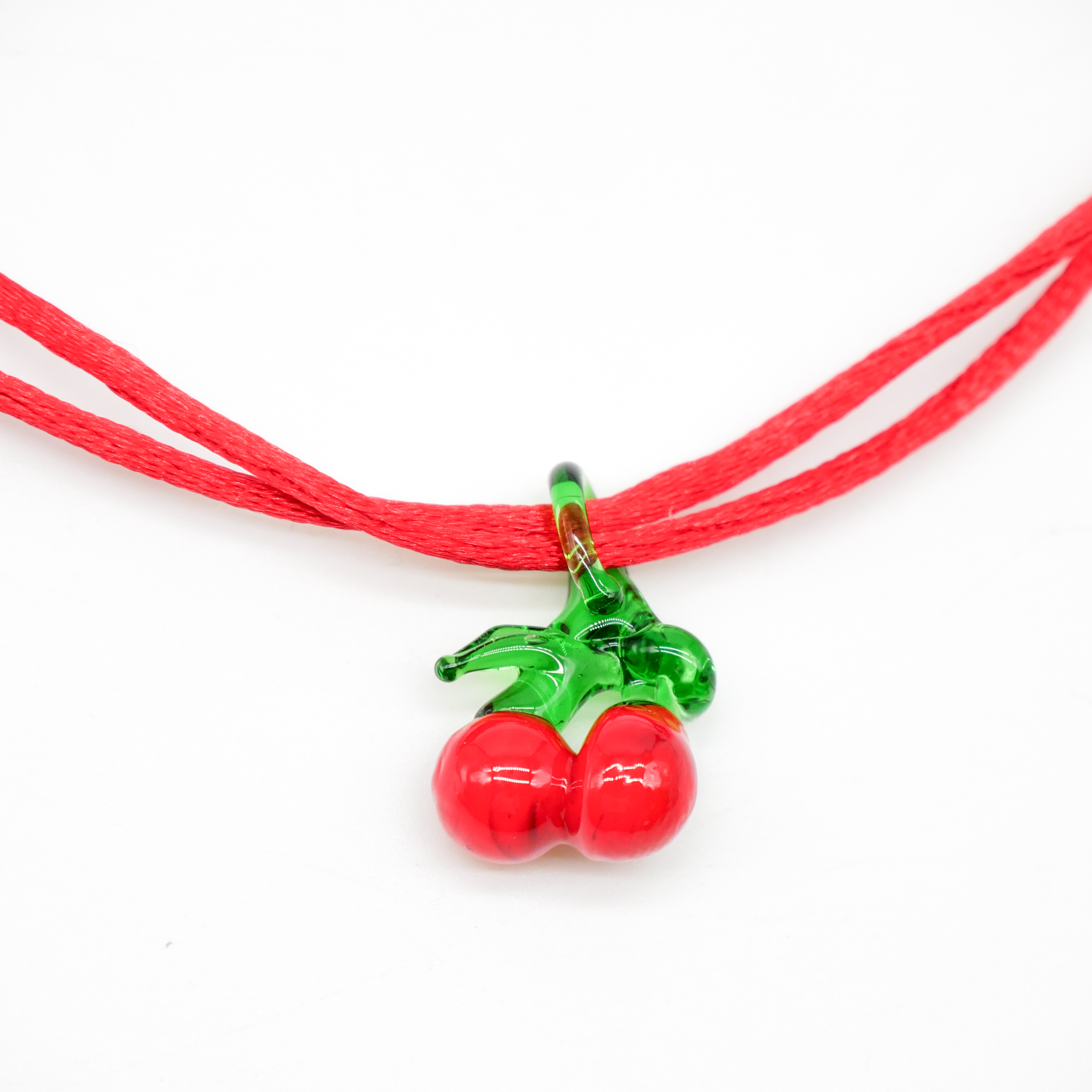 "Summer Feeling", textile tape neckklace cherry