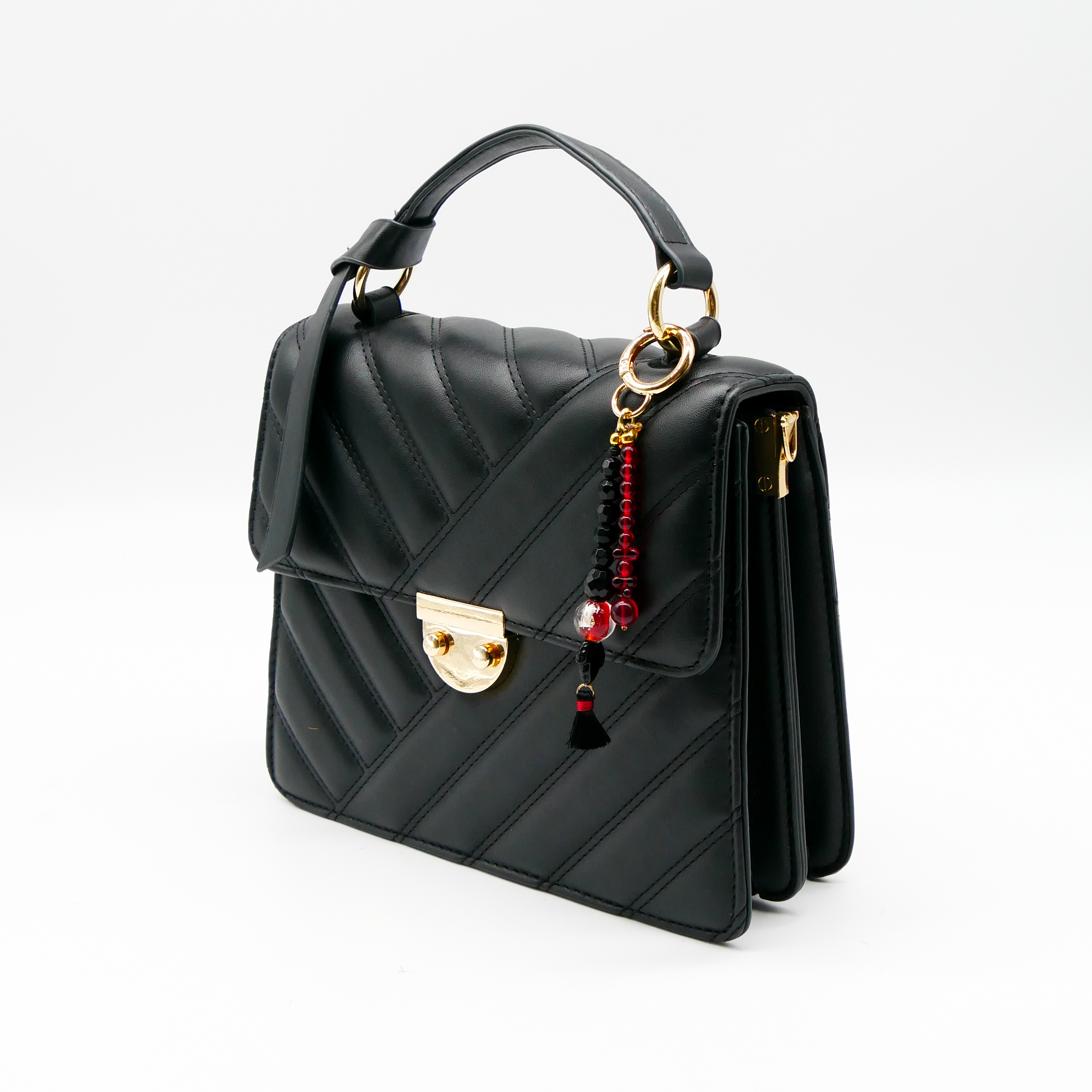 "Lucky Pendant" Anhänger, 2 Stränge Glas rot und schwarz, Designperle 