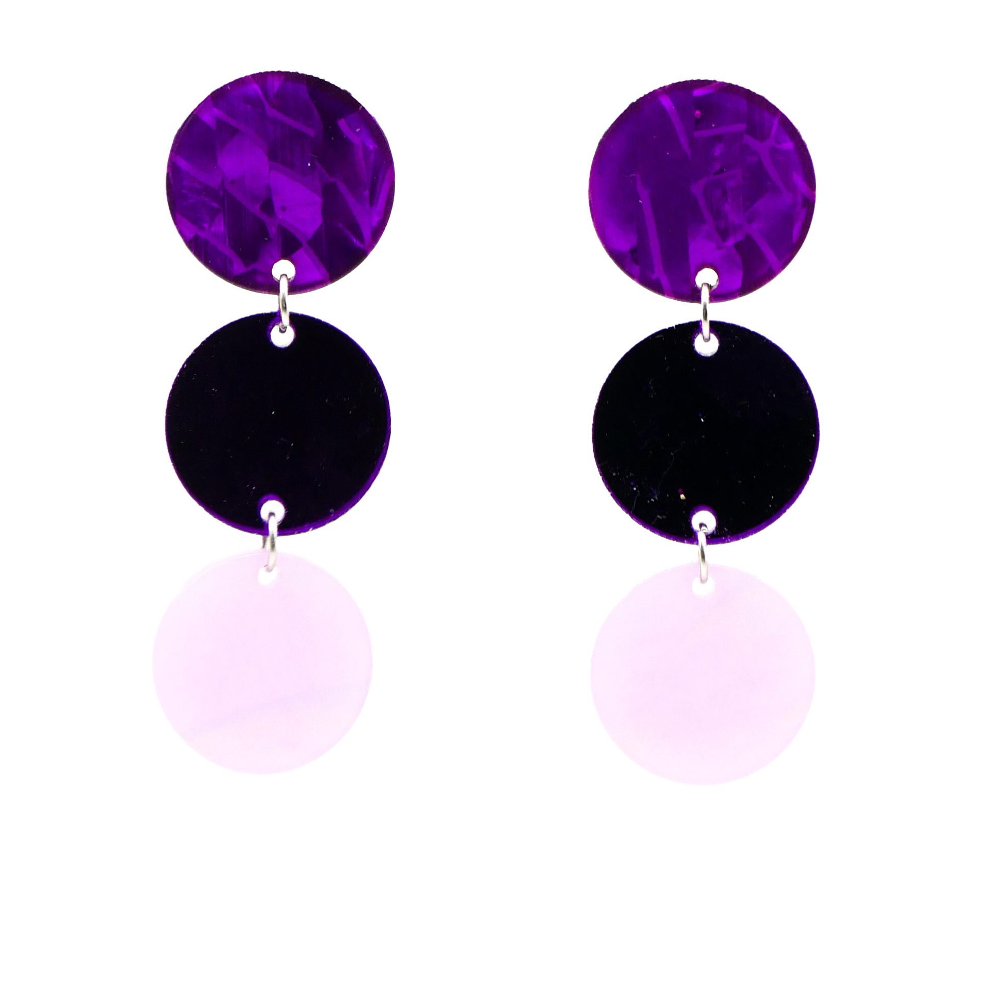 "Color Explosion" , stud earrings 3pcs traffic light Ø 22 mm purple