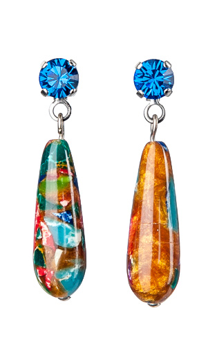 "Bunte Classics" Ohrringe aus Glasperlen und geschliffenem Kristallglas, gefärbter Achat