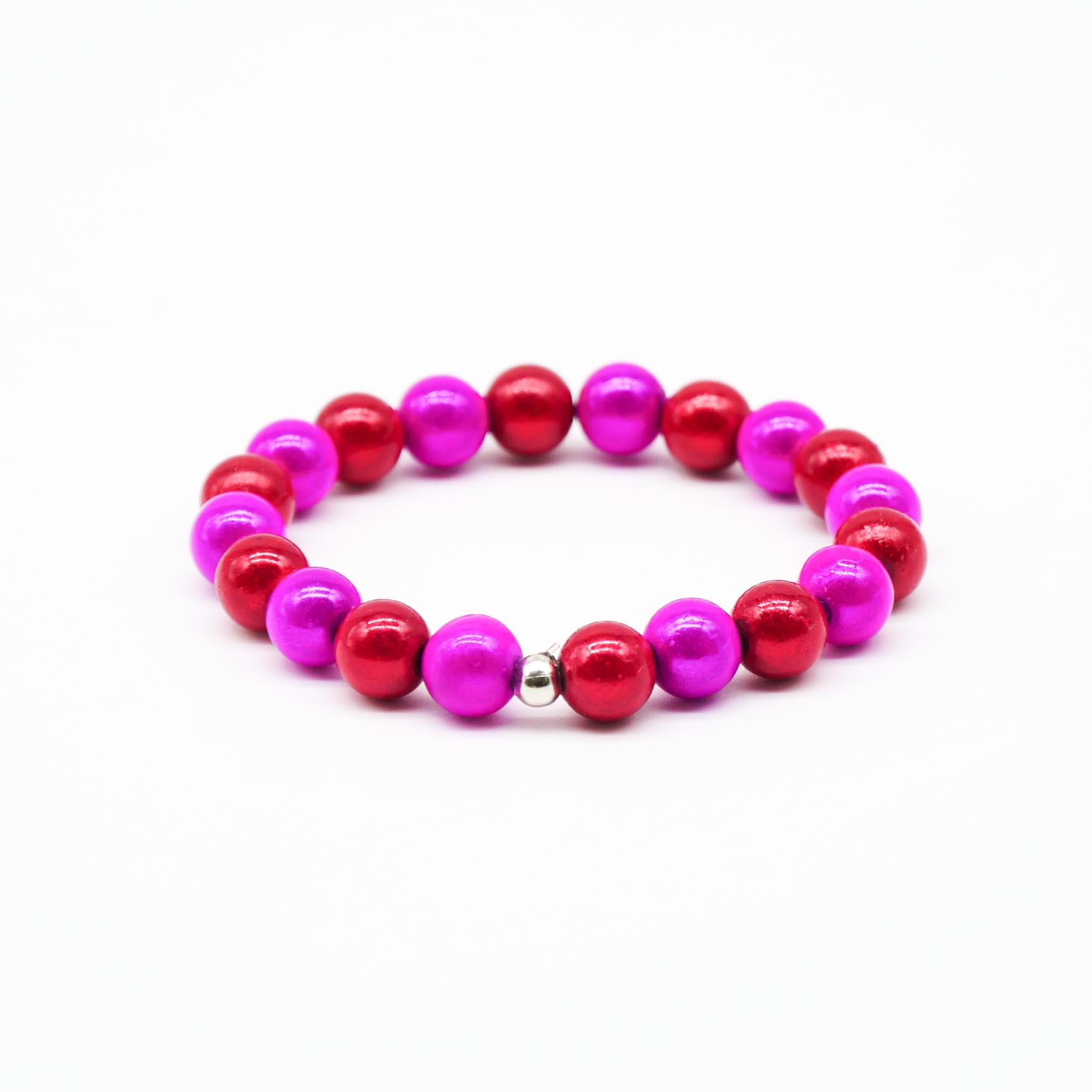 "Summer Feeling", elastisches Armband, ø 10mm Perlen, Miracle Beads, rot-pink