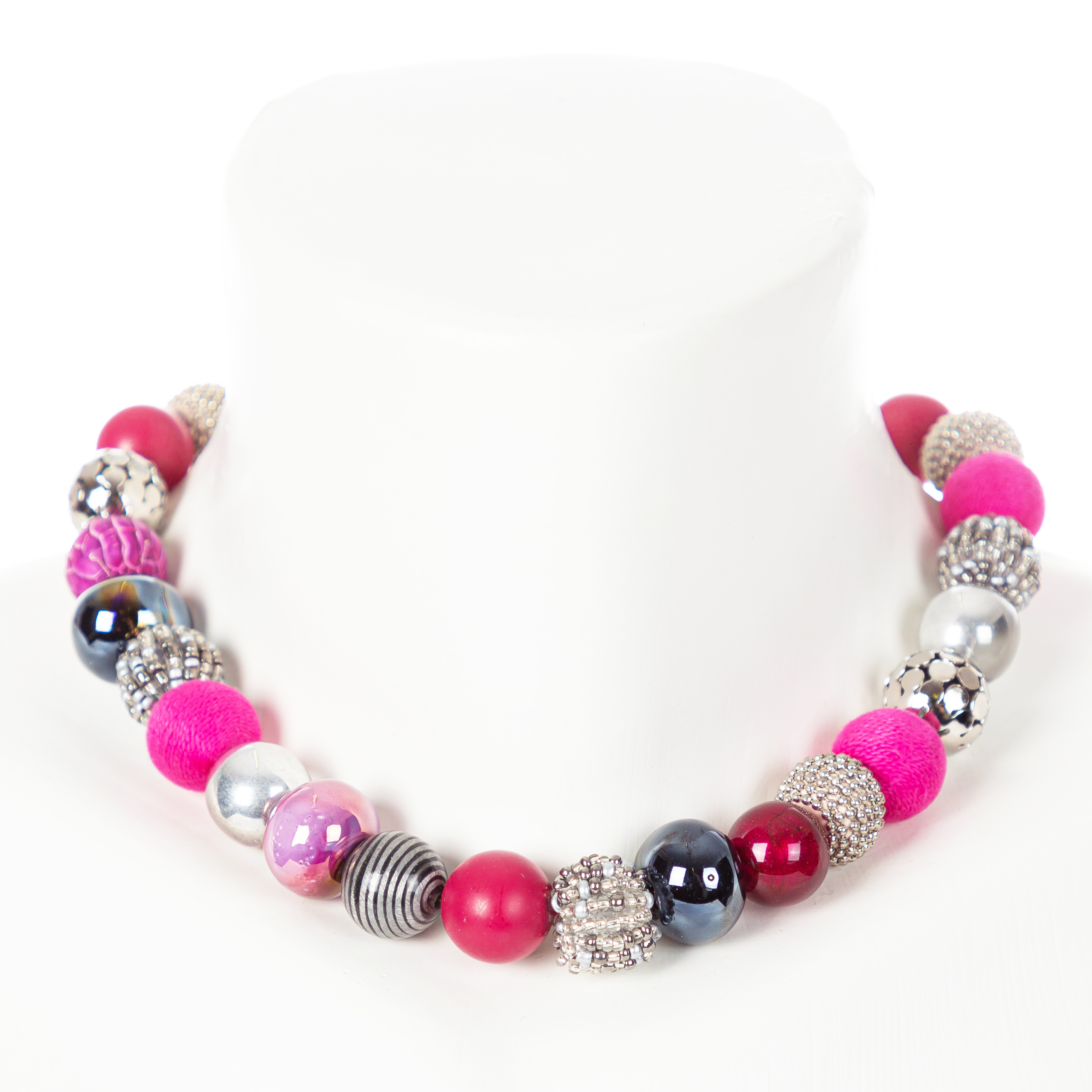 "Bollywood" Kette, silber-pink-fuchsia