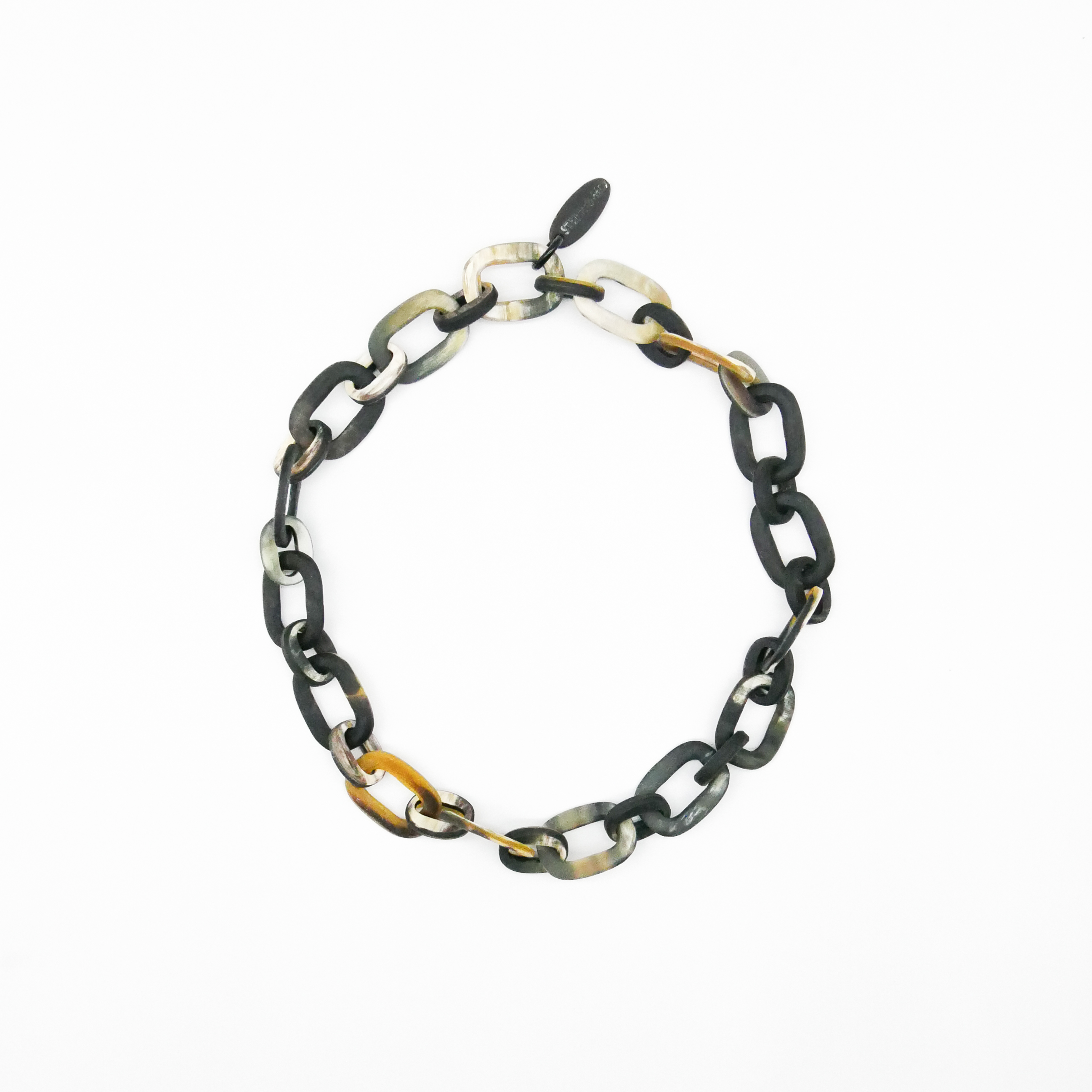  "Craft-Art", kurze Kette ca. 75 cm verschiedene abgerundete Rechtecke, marble Horn matt 