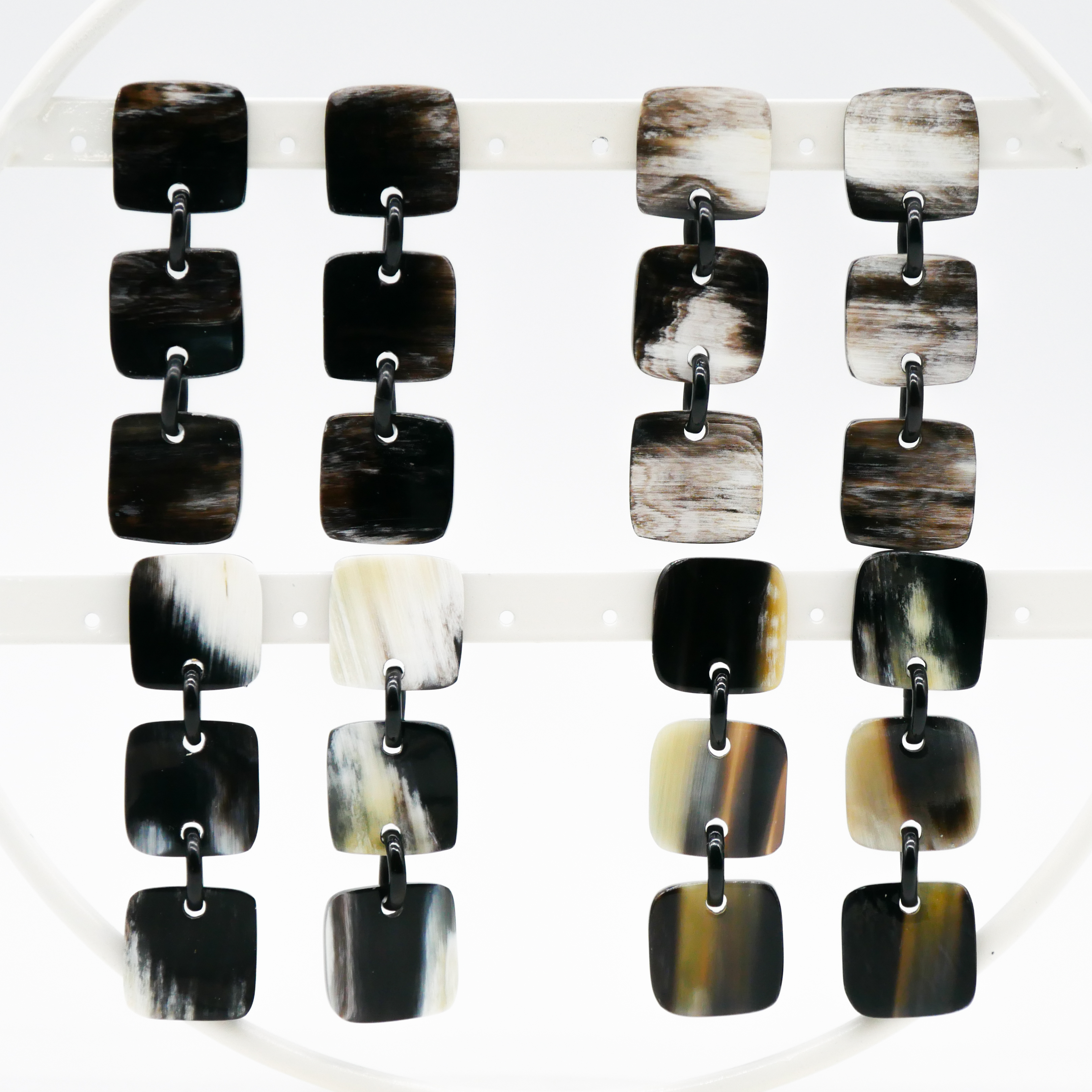 Horn earrings, squares, black-white african horn